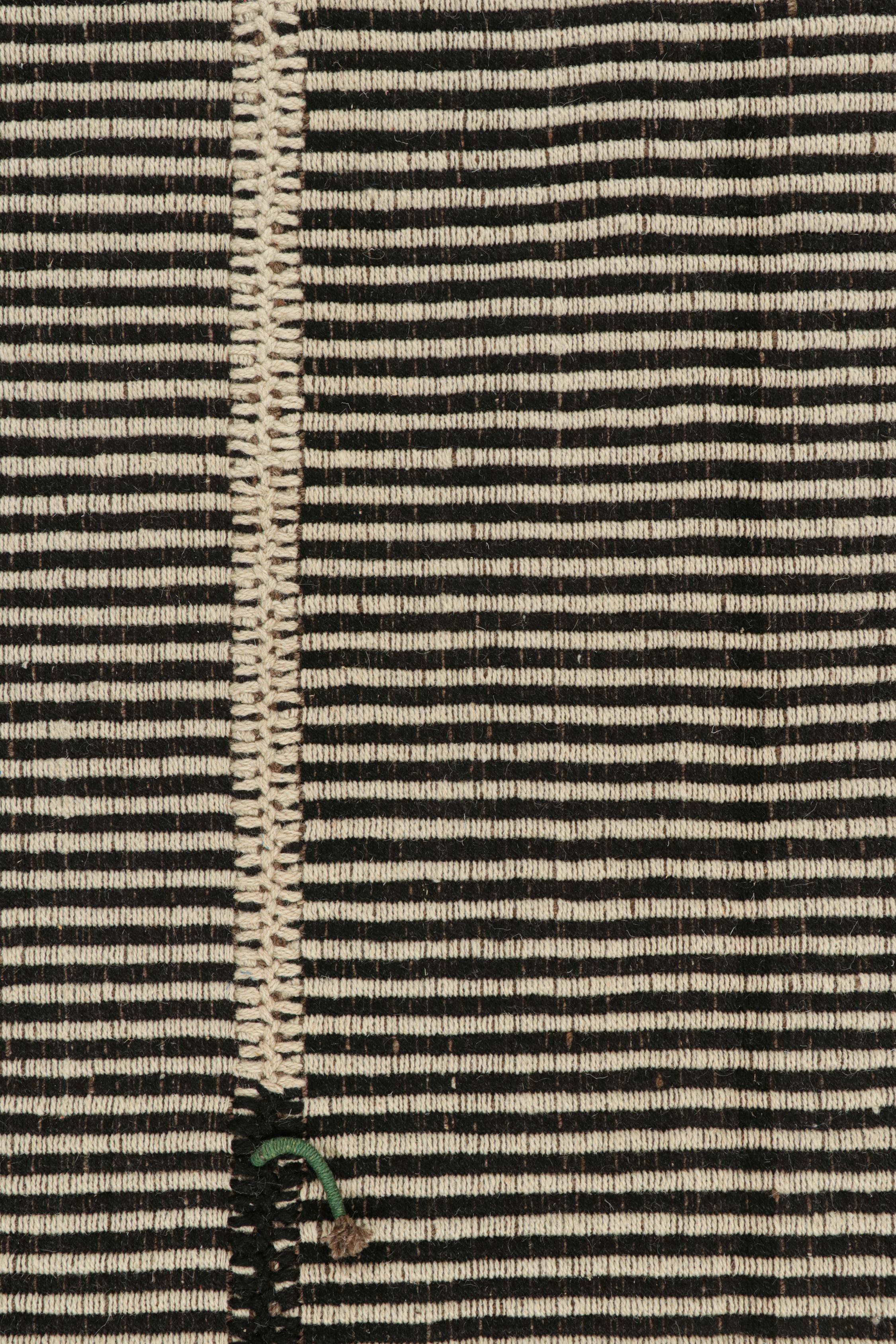 Rug & Kilim’s Contemporary Kilim Rug in Beige and Black Stripes In New Condition For Sale In Long Island City, NY