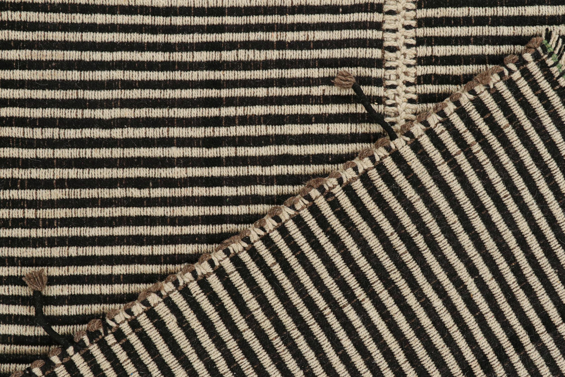 Wool Rug & Kilim’s Contemporary Kilim Rug in Beige and Black Stripes For Sale