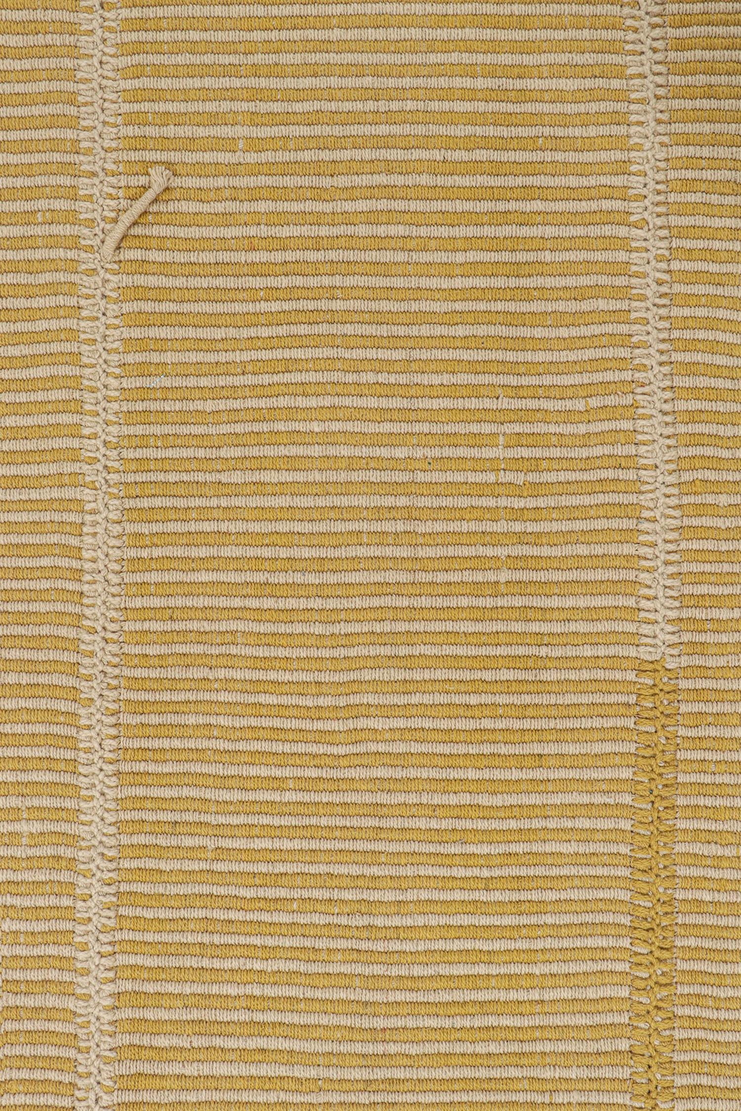 Rug & Kilim’s Contemporary Kilim Rug in Beige and Mustard Stripes In New Condition For Sale In Long Island City, NY