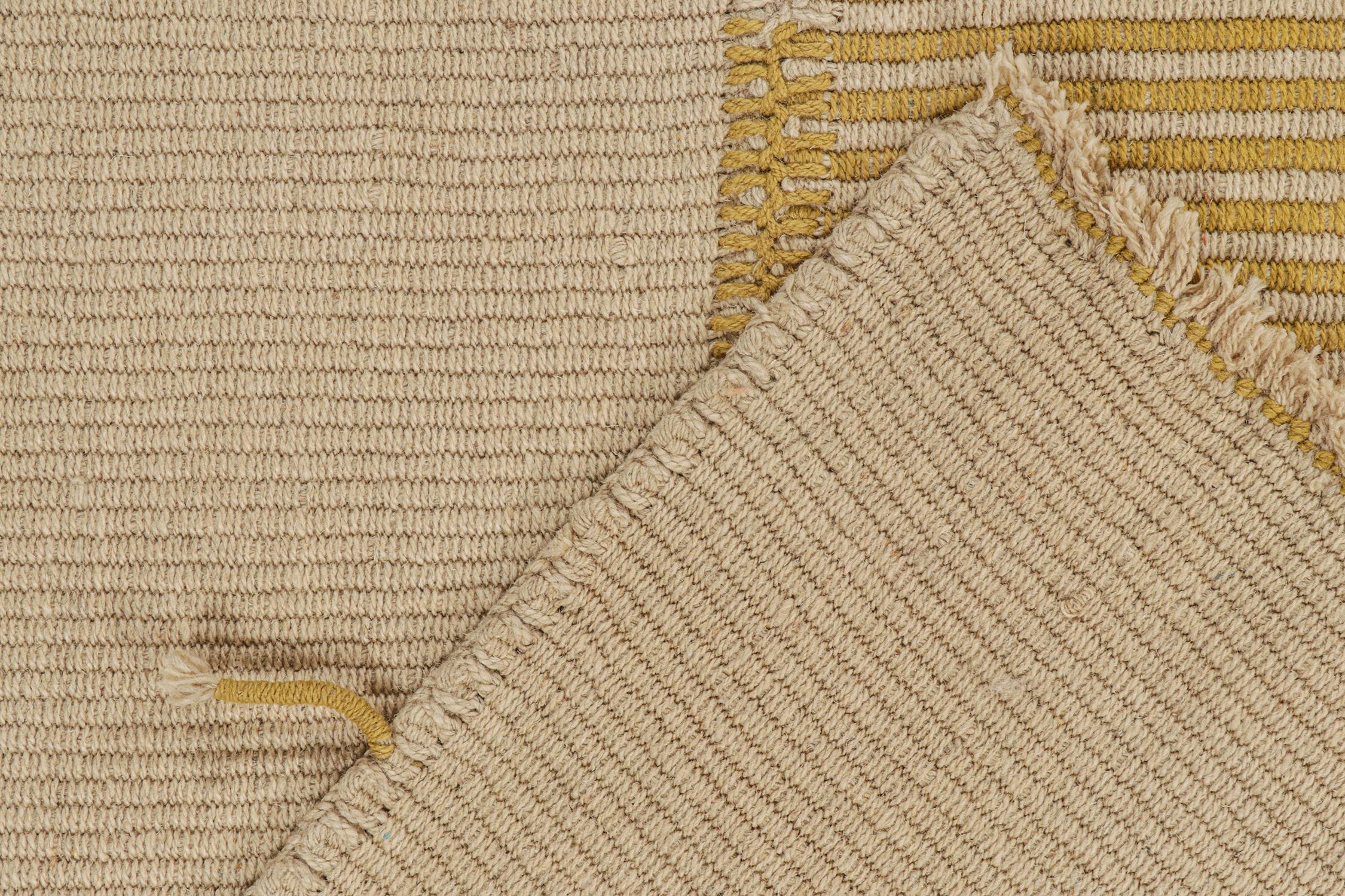 Wool Rug & Kilim’s Contemporary Kilim Rug in Beige and Mustard Stripes For Sale