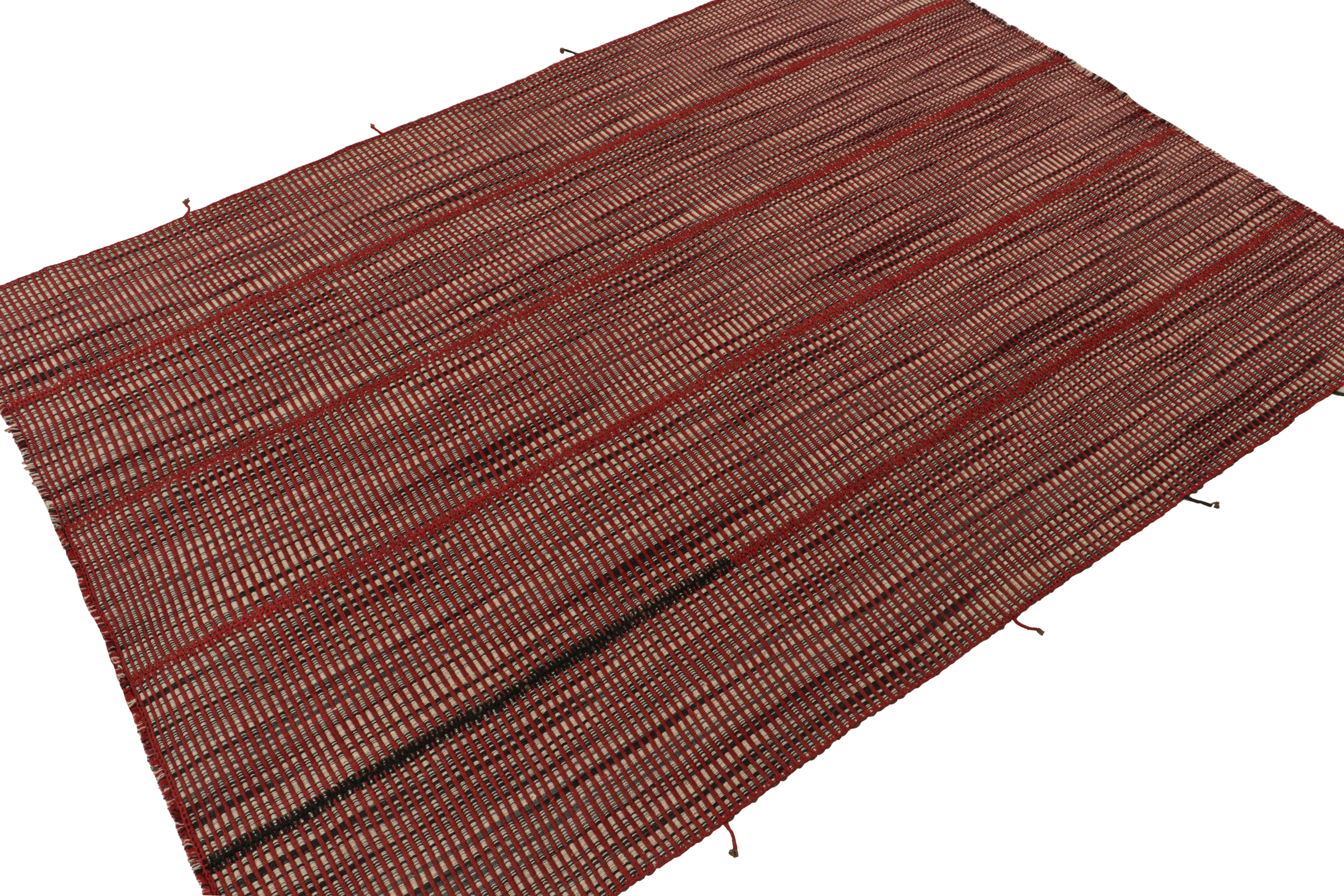 Modern Rug & Kilim’s Contemporary Kilim Rug in Beige and Red Stripes For Sale