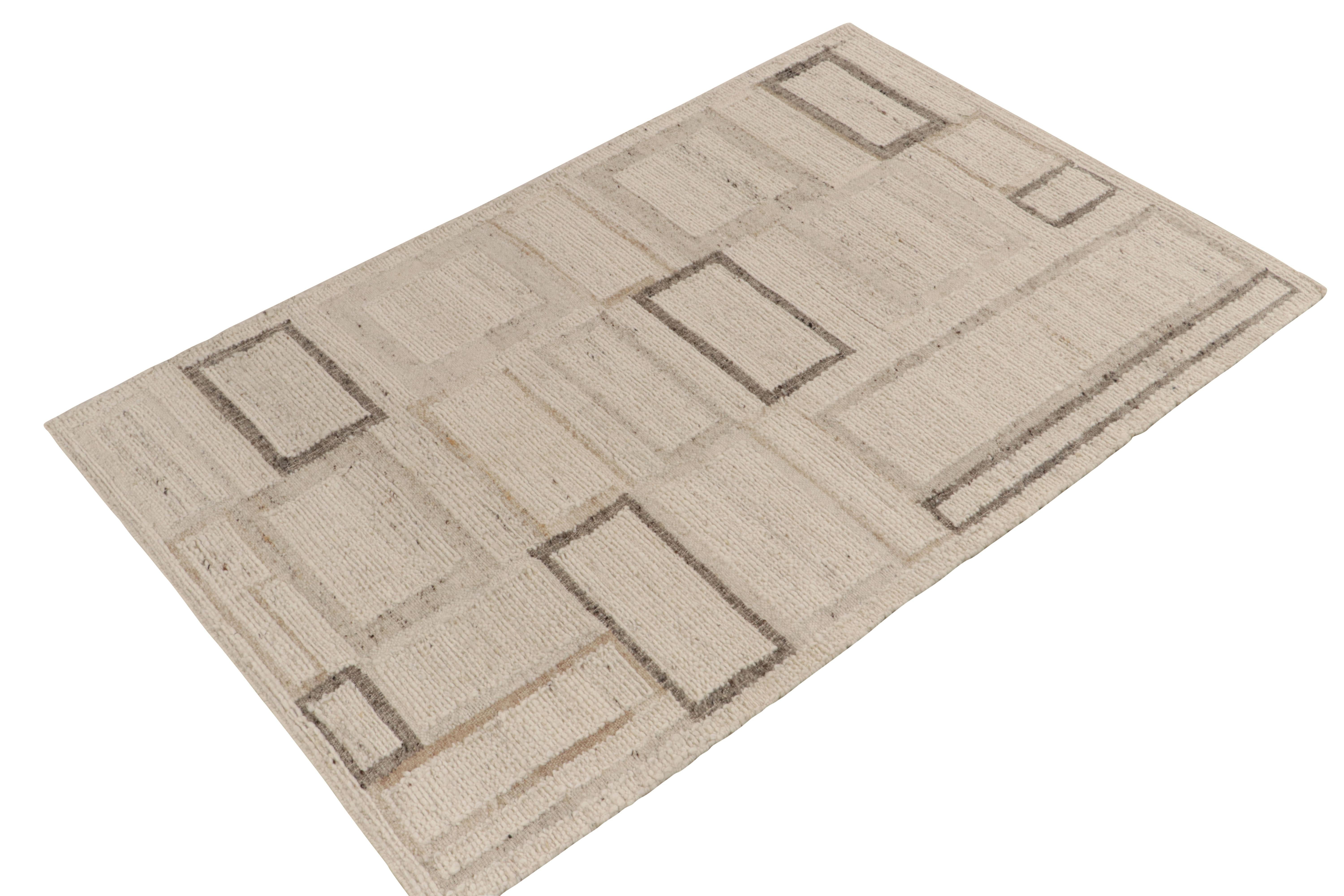Indian Rug & Kilim's Contemporary Kilim Rug in Beige-Brown Art Deco Pattern For Sale