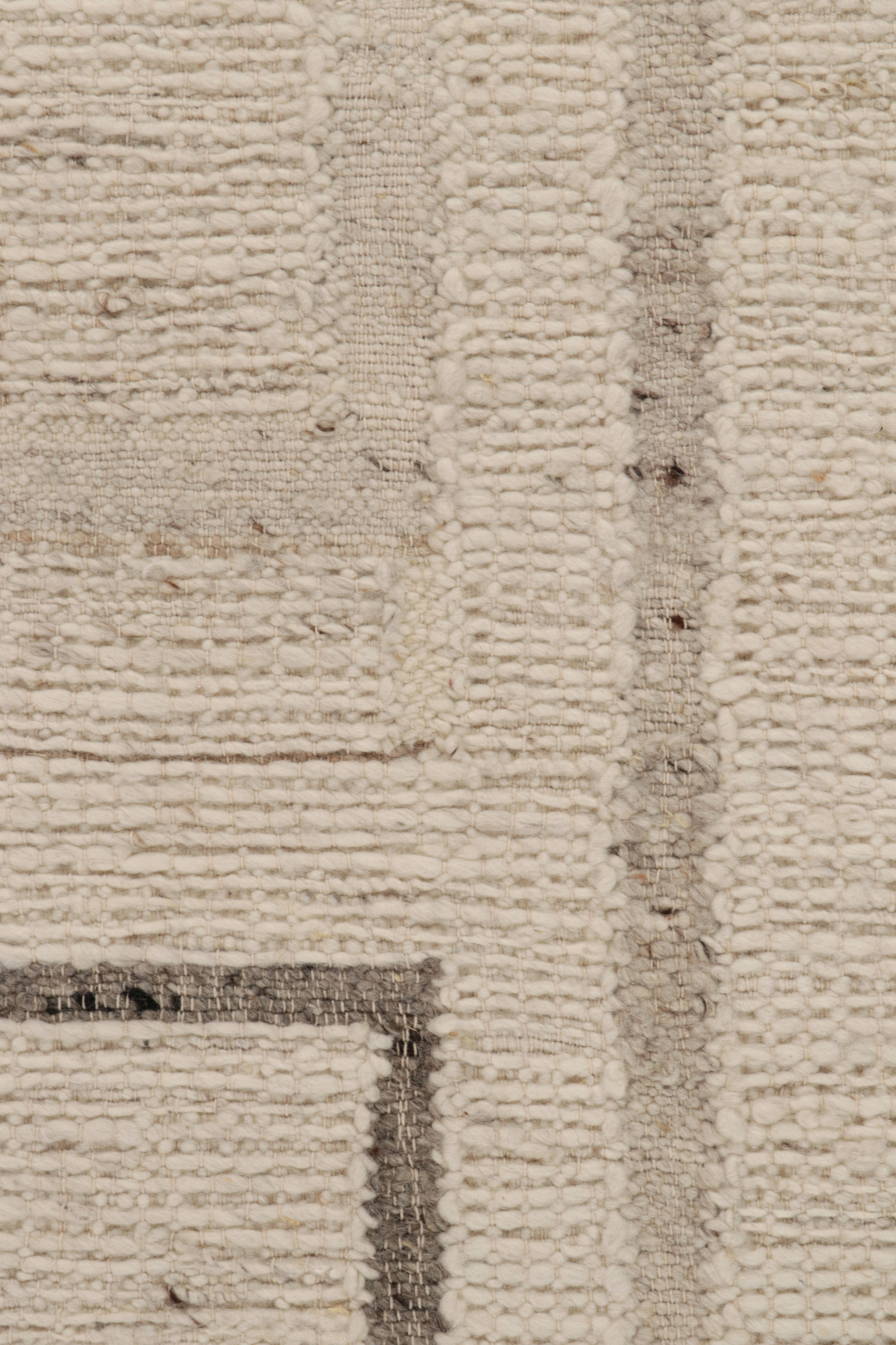 Wool Rug & Kilim's Contemporary Kilim Rug in Beige-Brown Art Deco Pattern For Sale