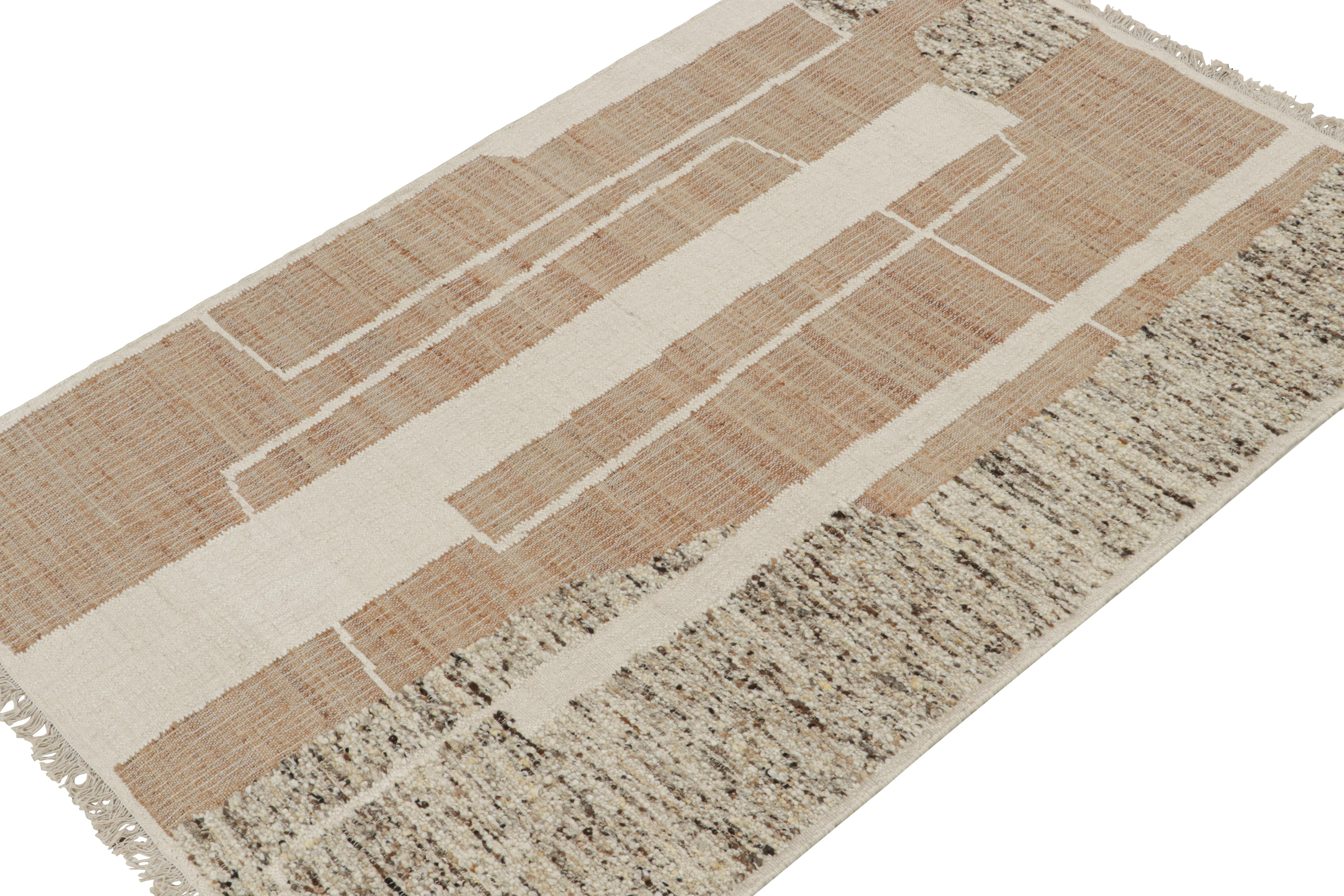 Modern Rug & Kilim’s Contemporary kilim rug in Beige-Brown & White Abstract Pattern For Sale