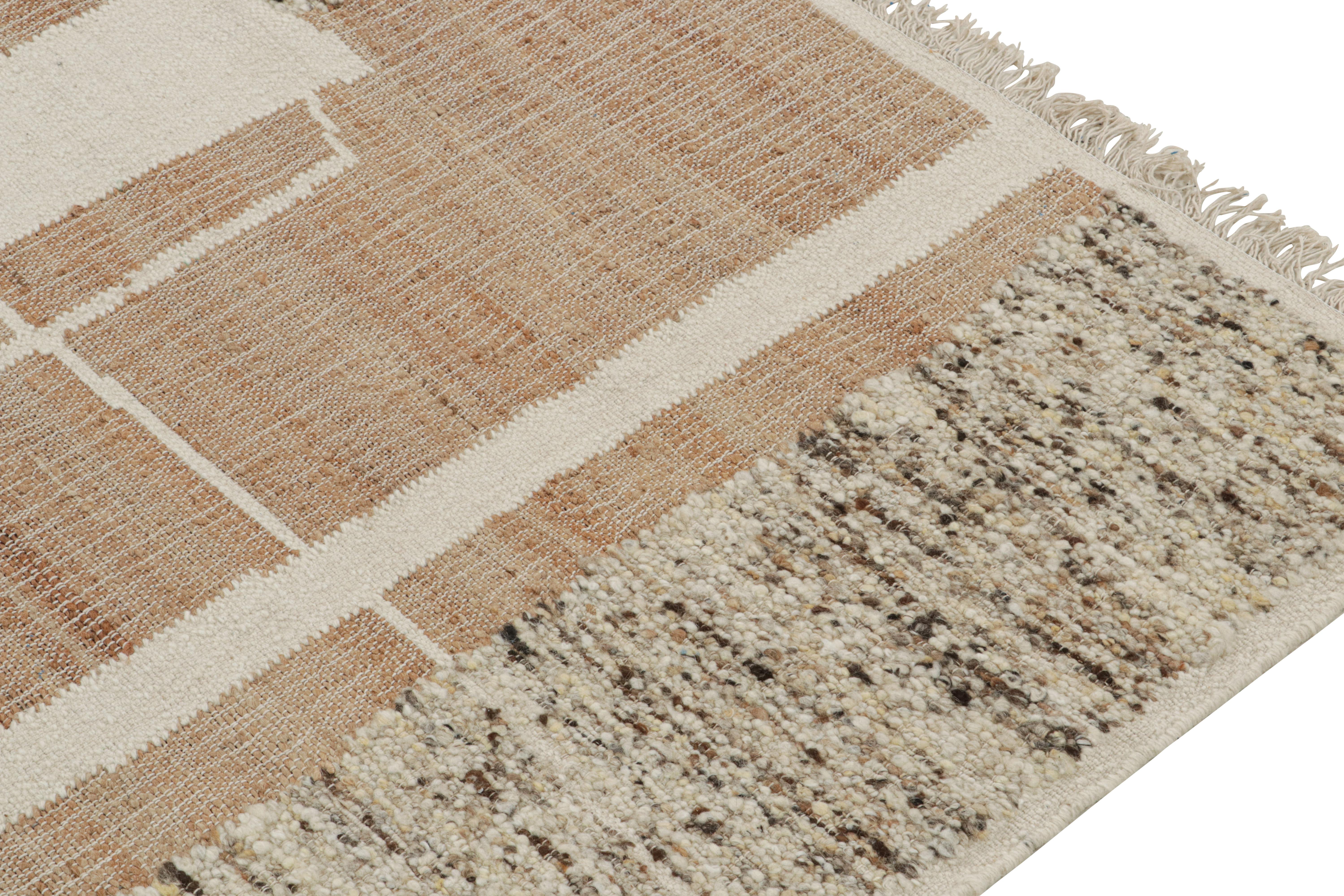 Hand-Woven Rug & Kilim’s Contemporary kilim rug in Beige-Brown & White Abstract Pattern For Sale