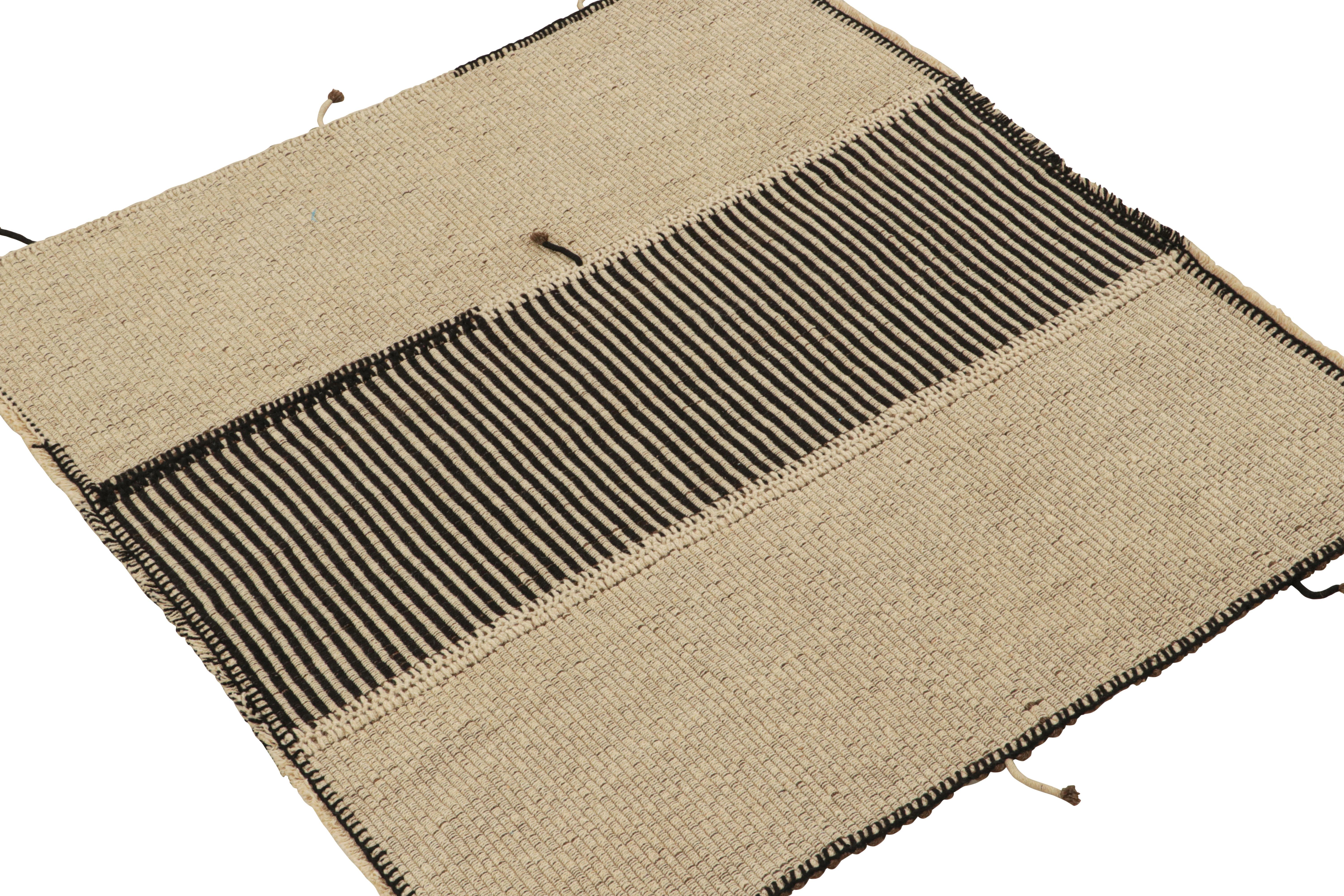 Modern Rug & Kilim’s Contemporary Kilim Rug in Beige with Black and Brown Accents For Sale