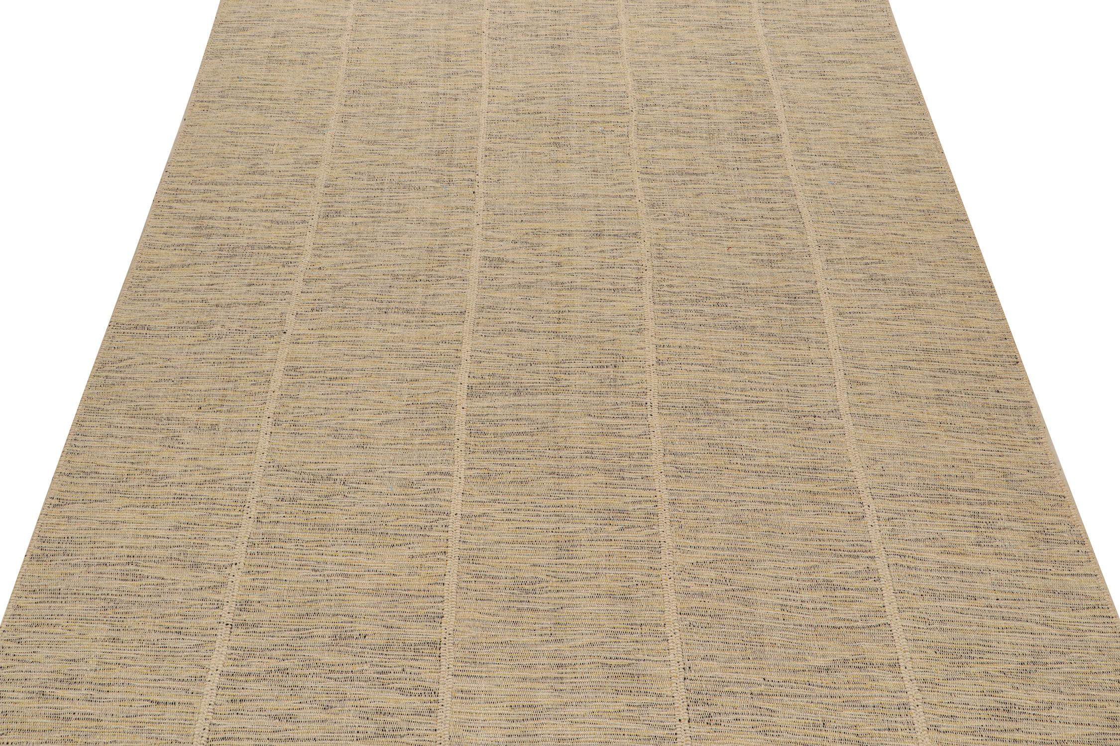 Handwoven in wool, this 9x12 Kilim is from a bold new line of contemporary flatweaves by Rug & Kilim.

Further On the Design:

The “Rez Kilim” connotes a modern take on classic panel weaving. This edition enjoys comfortable tones of beige with