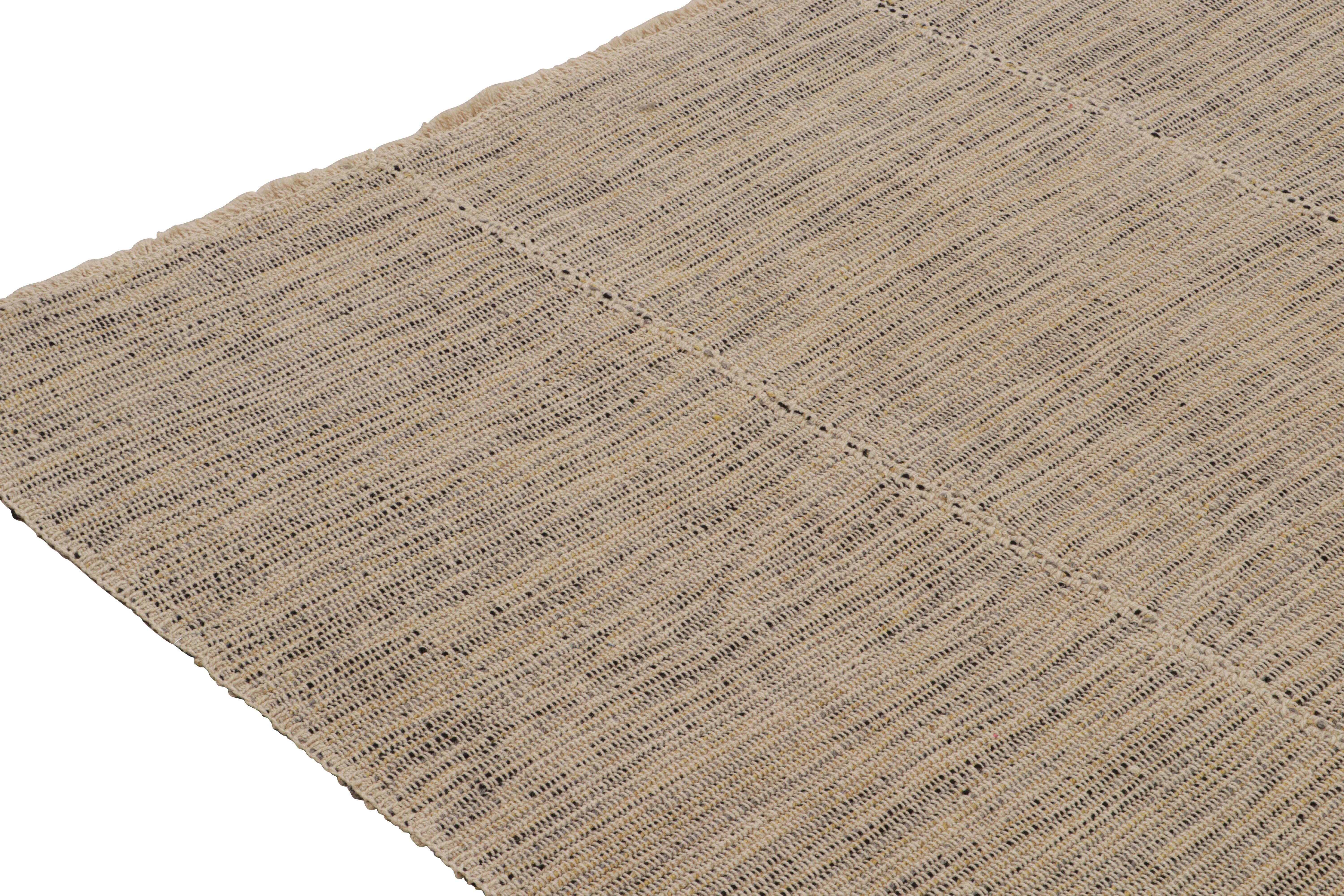 Hand-Knotted Rug & Kilim’s Contemporary Kilim Rug in Beige with Black and Yellow Accents For Sale