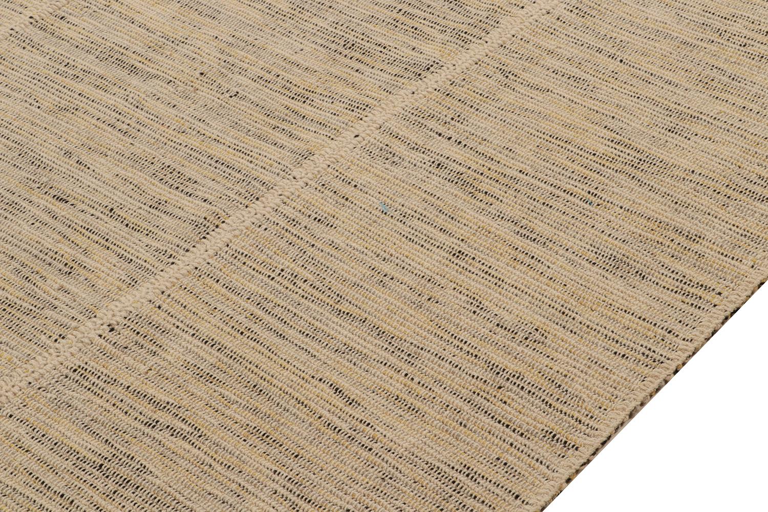 Hand-Knotted Rug & Kilim’s Contemporary Kilim Rug in Beige with Black and Yellow Accents For Sale