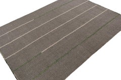 Rug & Kilim’s Contemporary Kilim Rug in Black, Beige and Green Stripes