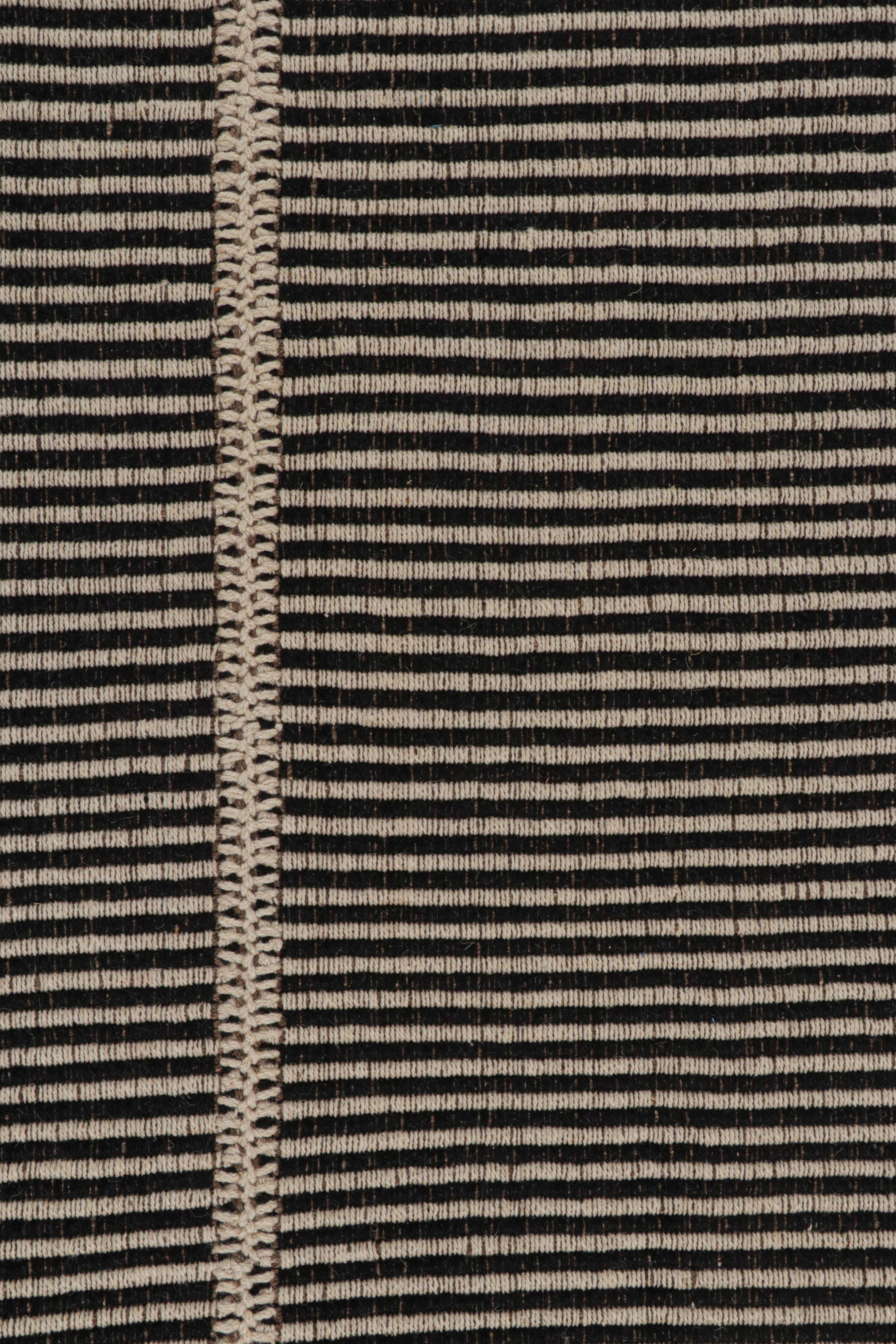 Rug & Kilim’s Contemporary Kilim Rug in Black with Beige Stripes In New Condition For Sale In Long Island City, NY