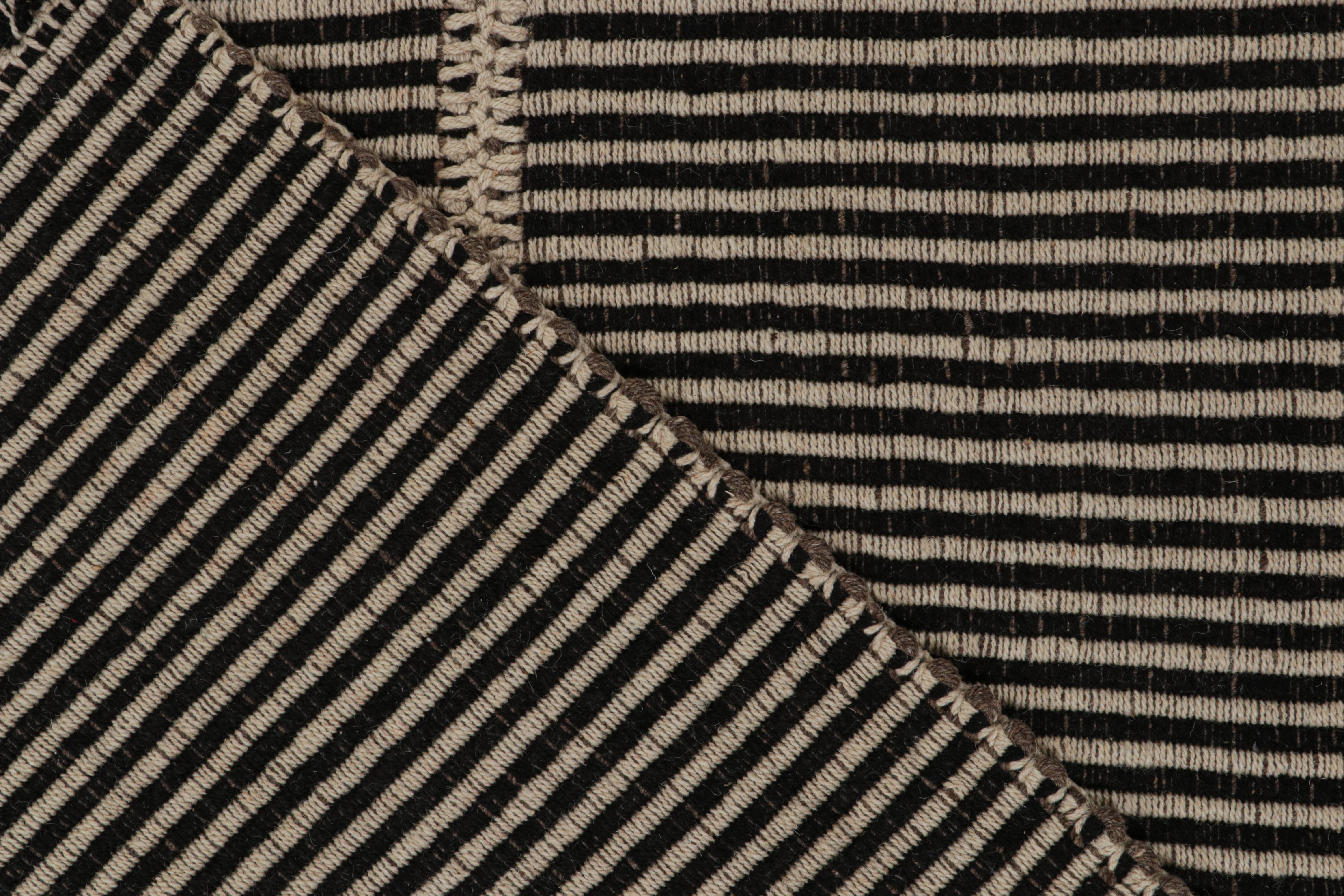 Wool Rug & Kilim’s Contemporary Kilim Rug in Black with Beige Stripes For Sale