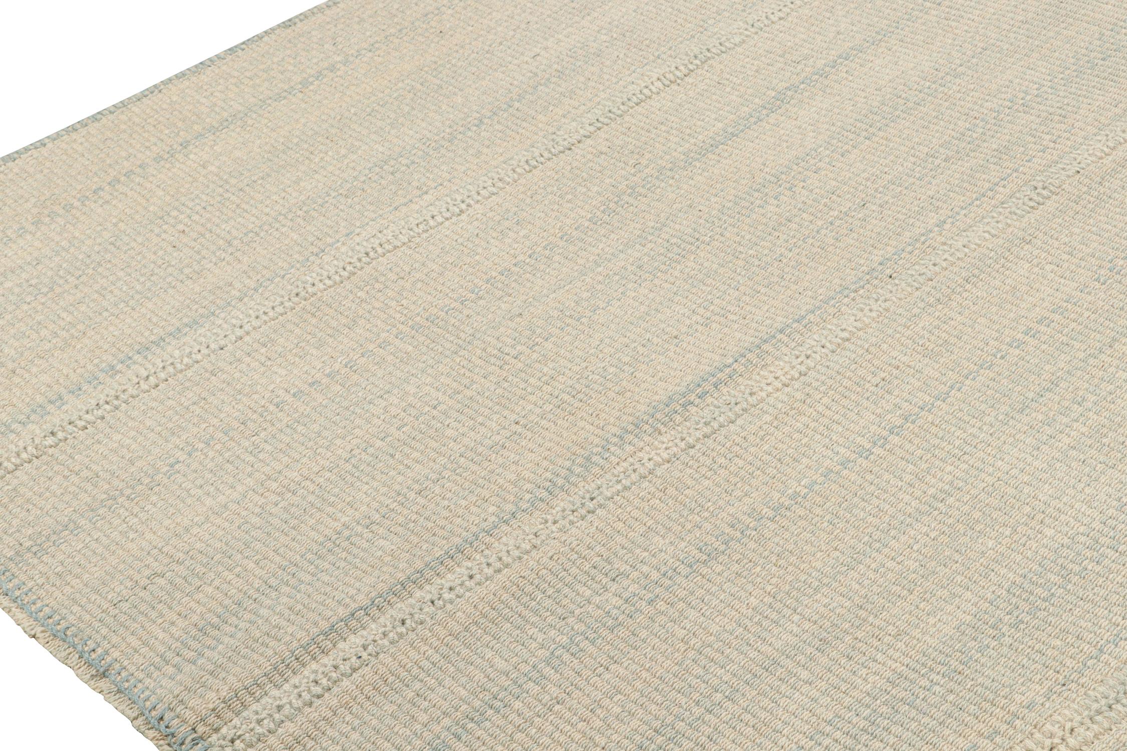 Rug & Kilim’s Contemporary Kilim Rug in Blue and Beige Stripes Persa en venta