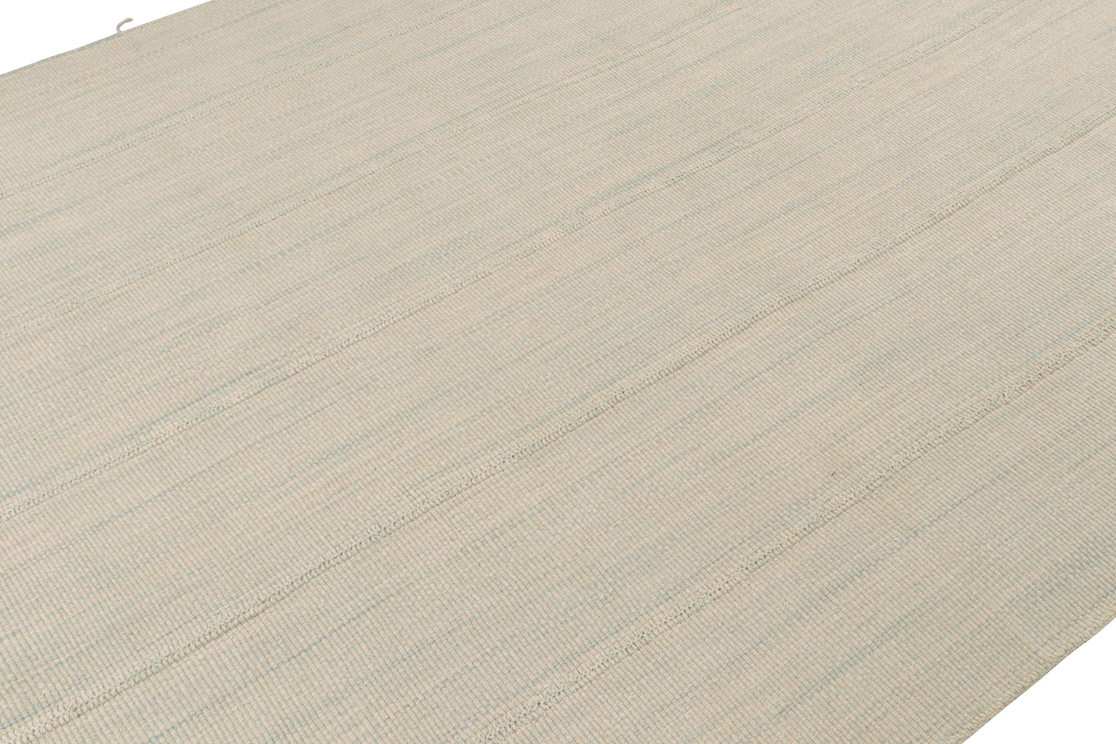 Rug & Kilim’s Contemporary Kilim Rug in Blue and Beige Stripes Anudado a mano en venta