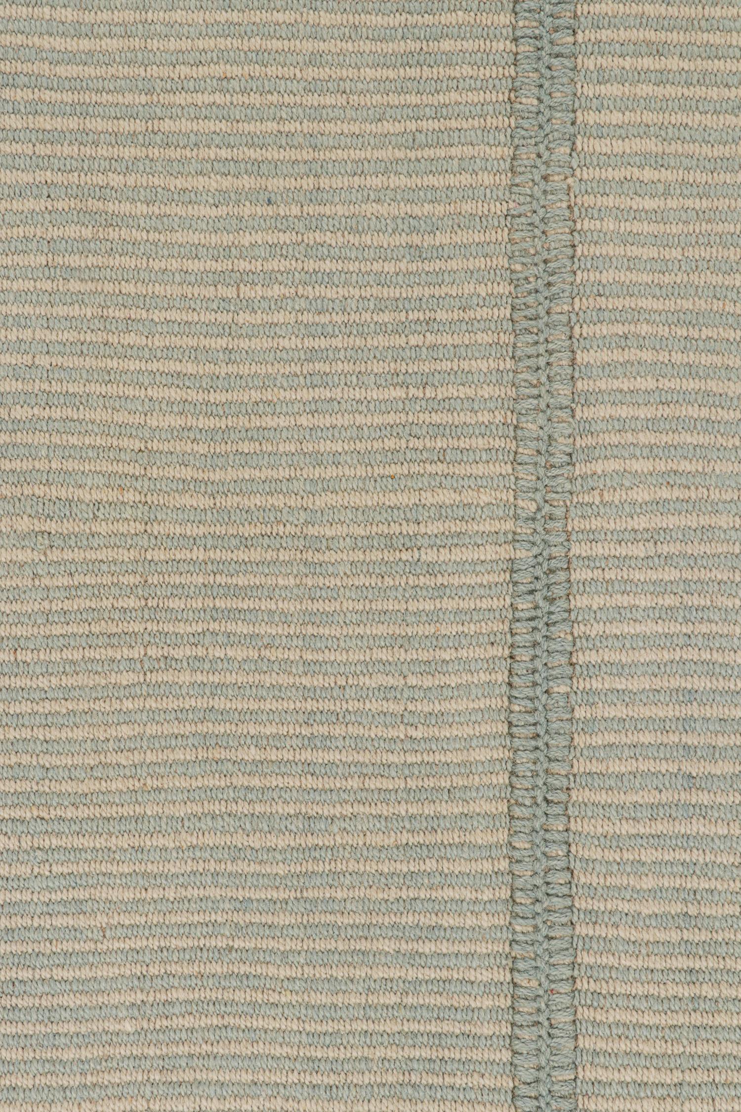 Rug & Kilim’s Contemporary Kilim Rug in Blue and Beige Stripes In New Condition For Sale In Long Island City, NY