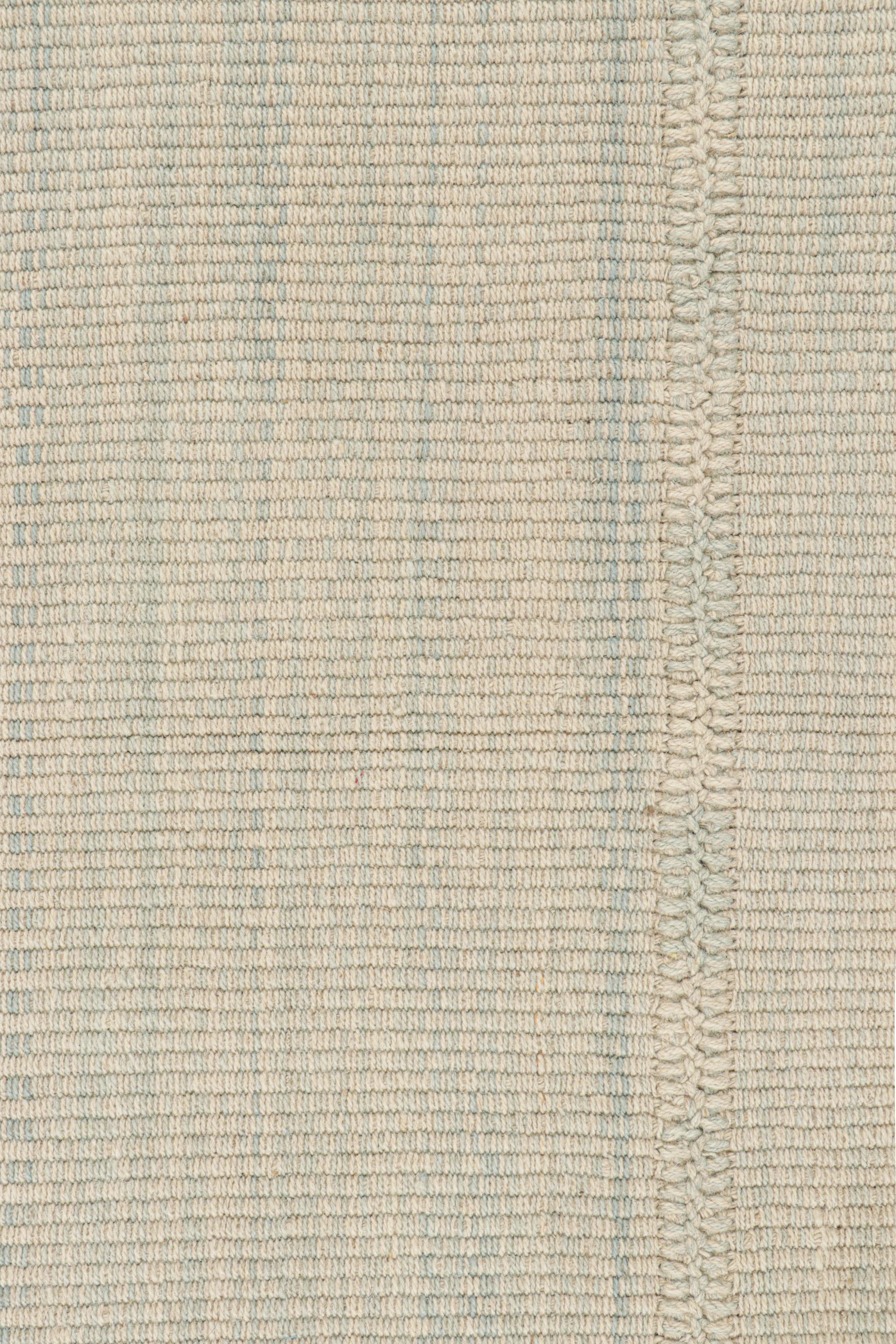 Rug & Kilim’s Contemporary Kilim Rug in Blue and Beige Stripes In New Condition For Sale In Long Island City, NY