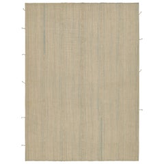Rug & Kilim’s Contemporary Kilim Rug in Blue and Beige Stripes