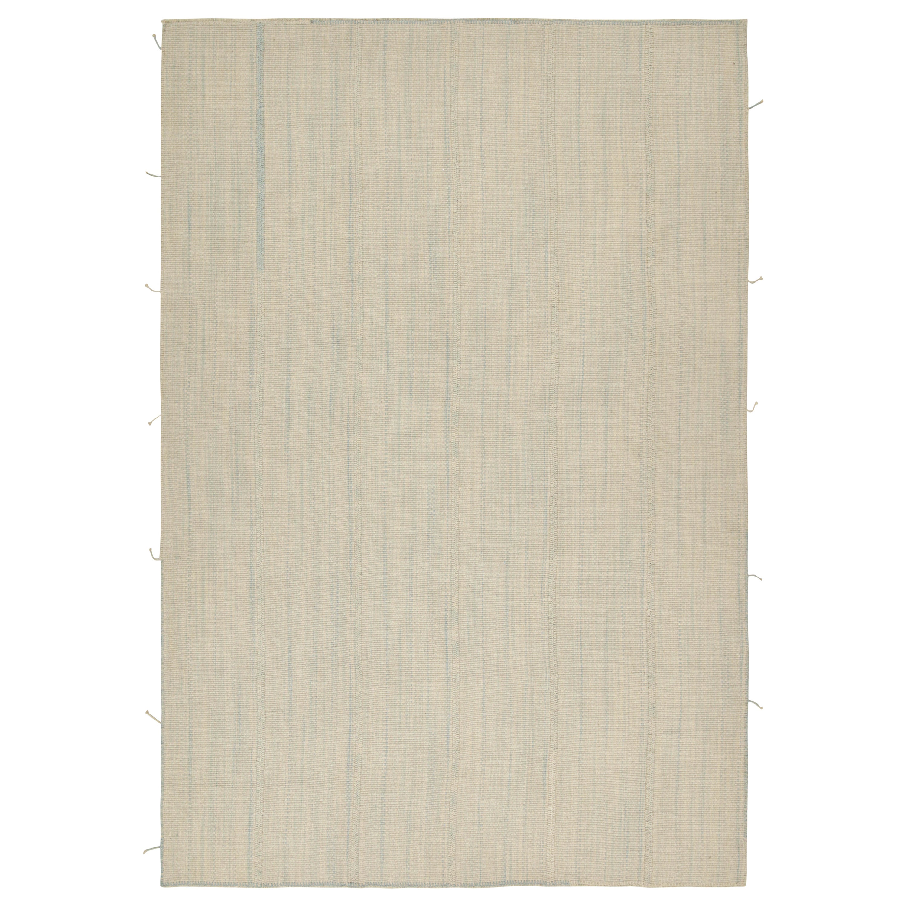 Rug & Kilim’s Contemporary Kilim Rug in Blue and Beige Stripes