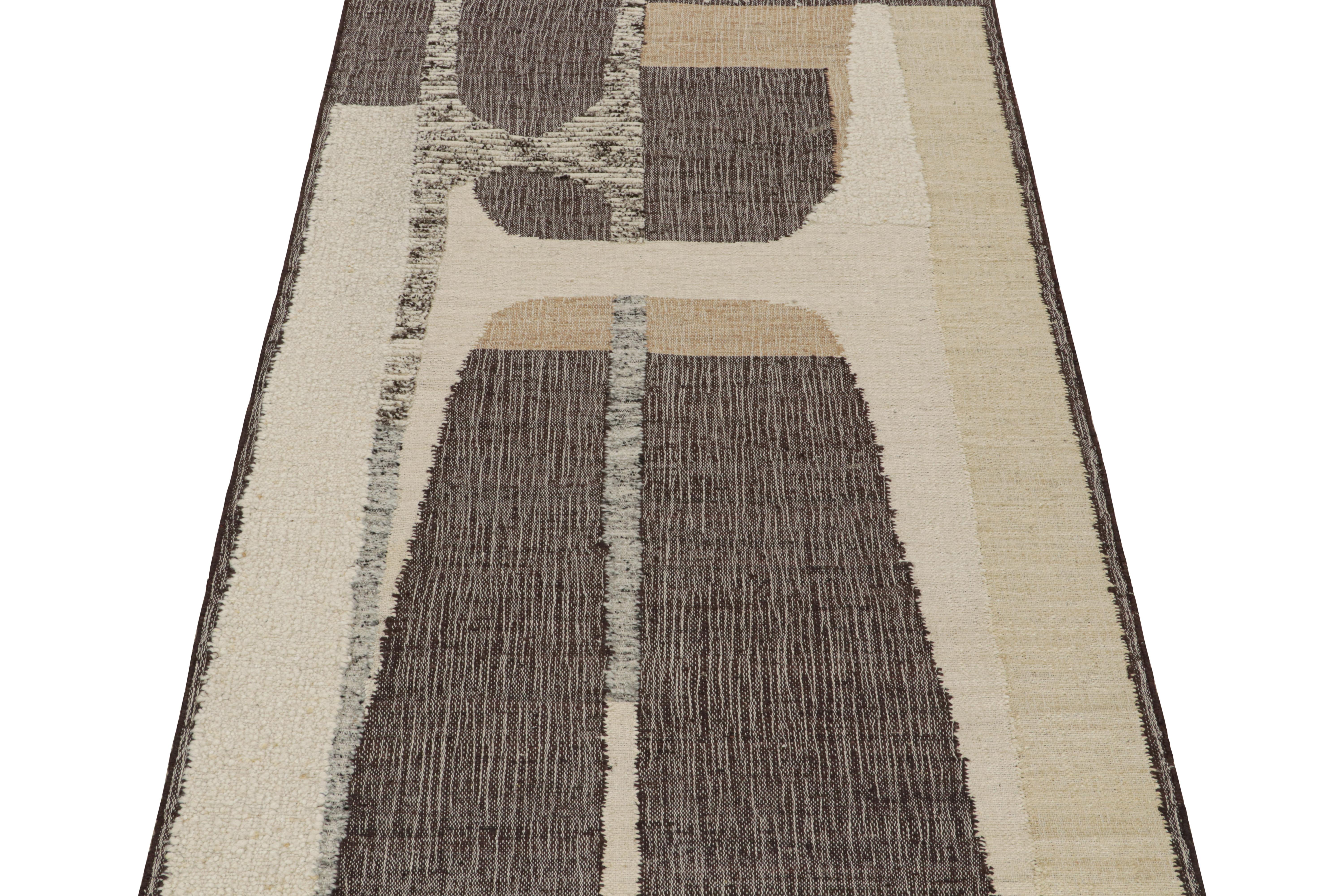 Modern Rug & Kilim’s Contemporary kilim rug in Brown, White & Black Abstract Pattern For Sale