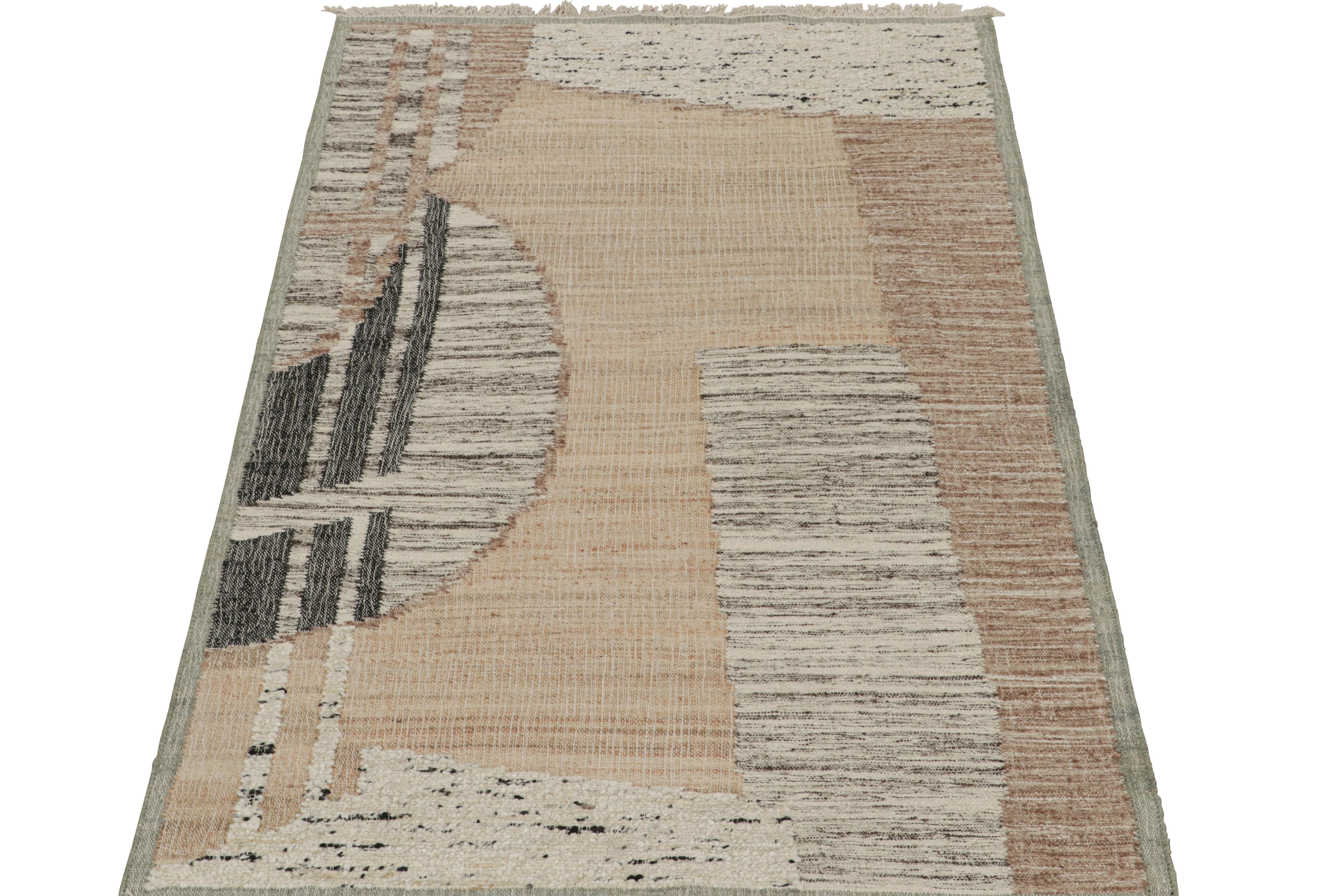 Modern Rug & Kilim’s Contemporary kilim rug in Brown, White & Black Abstract Pattern For Sale