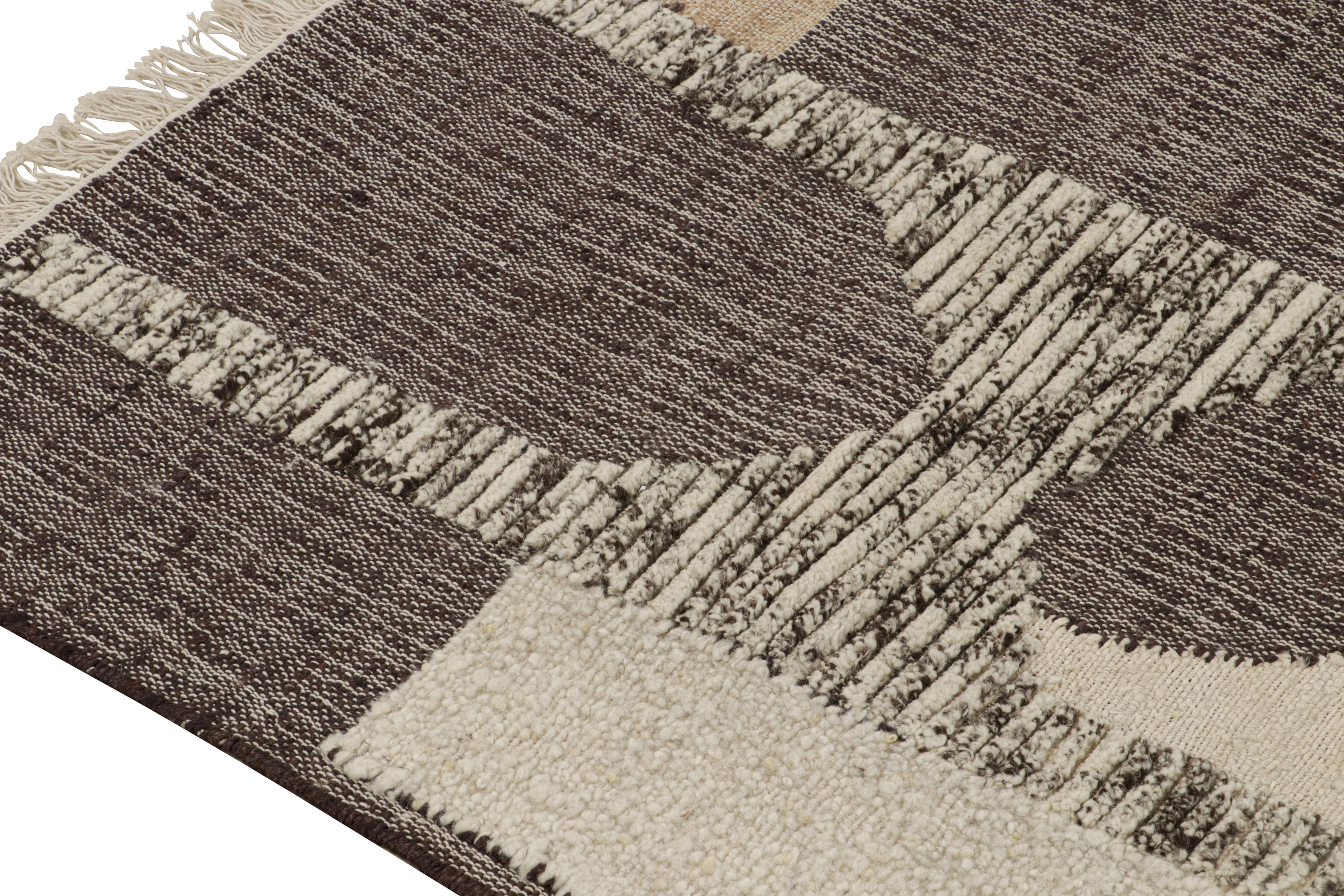 Hand-Woven Rug & Kilim’s Contemporary kilim rug in Brown, White & Black Abstract Pattern For Sale