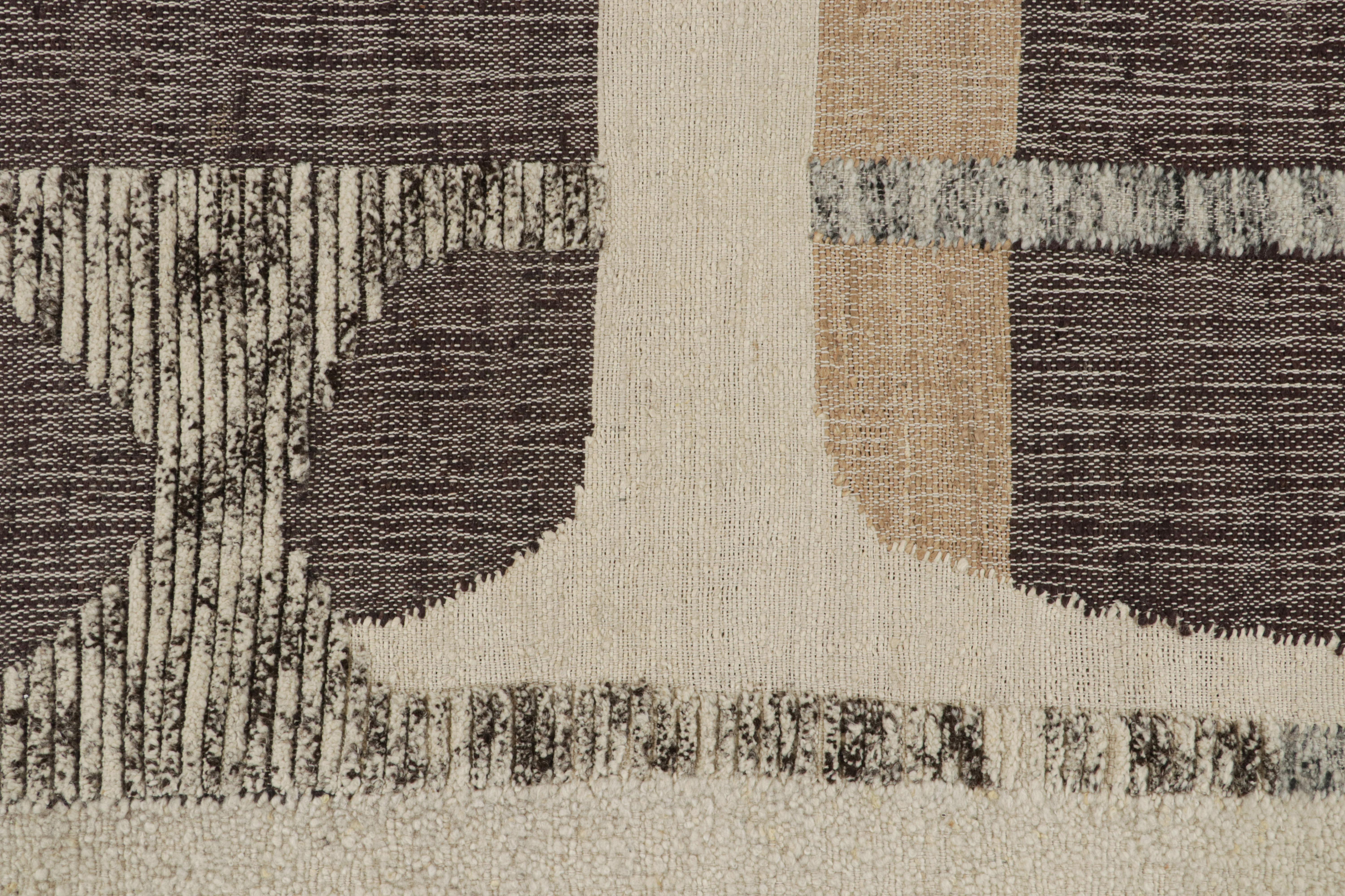 Rug & Kilim’s Contemporary kilim rug in Brown, White & Black Abstract Pattern In New Condition For Sale In Long Island City, NY