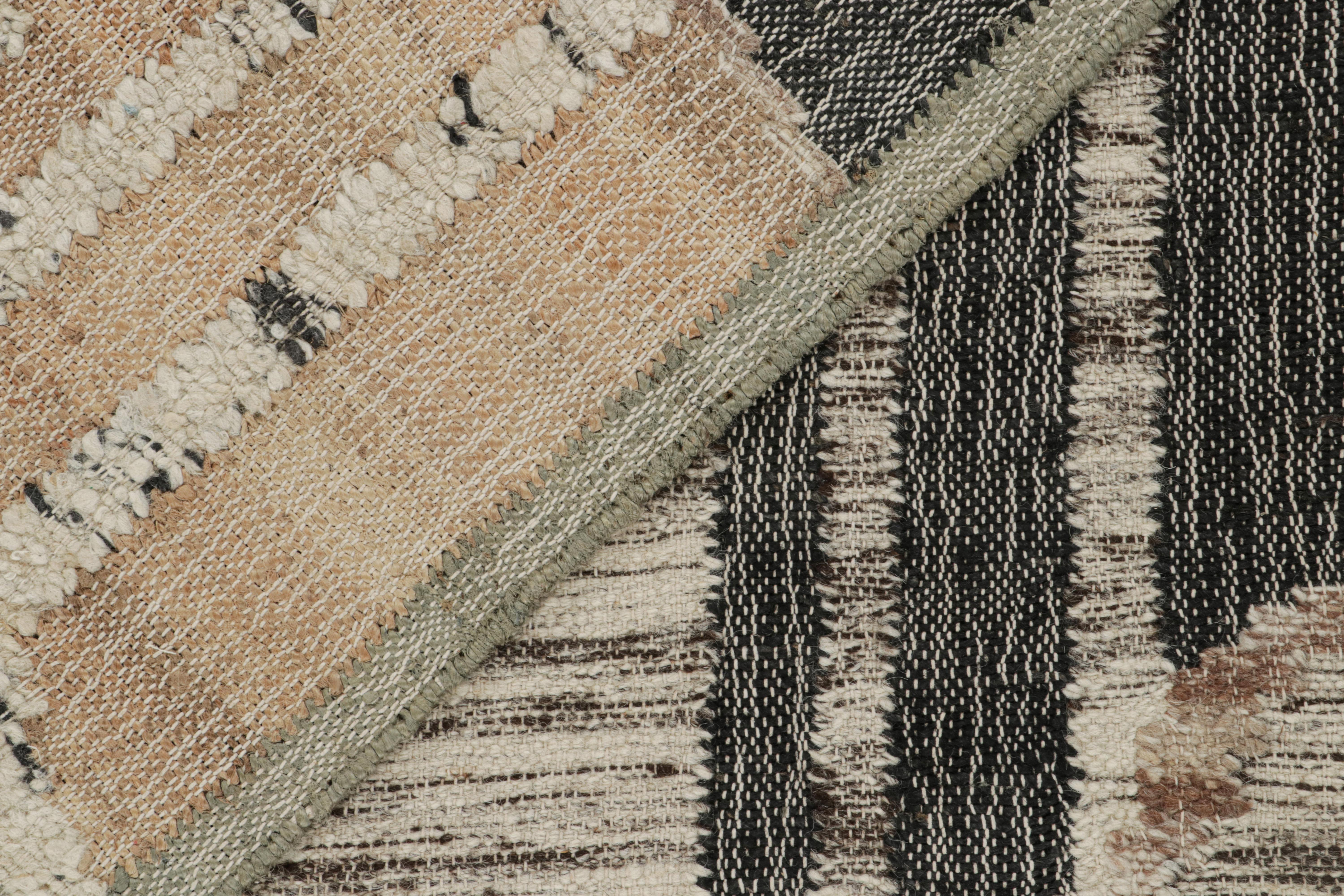 Jute Rug & Kilim’s Contemporary kilim rug in Brown, White & Black Abstract Pattern For Sale