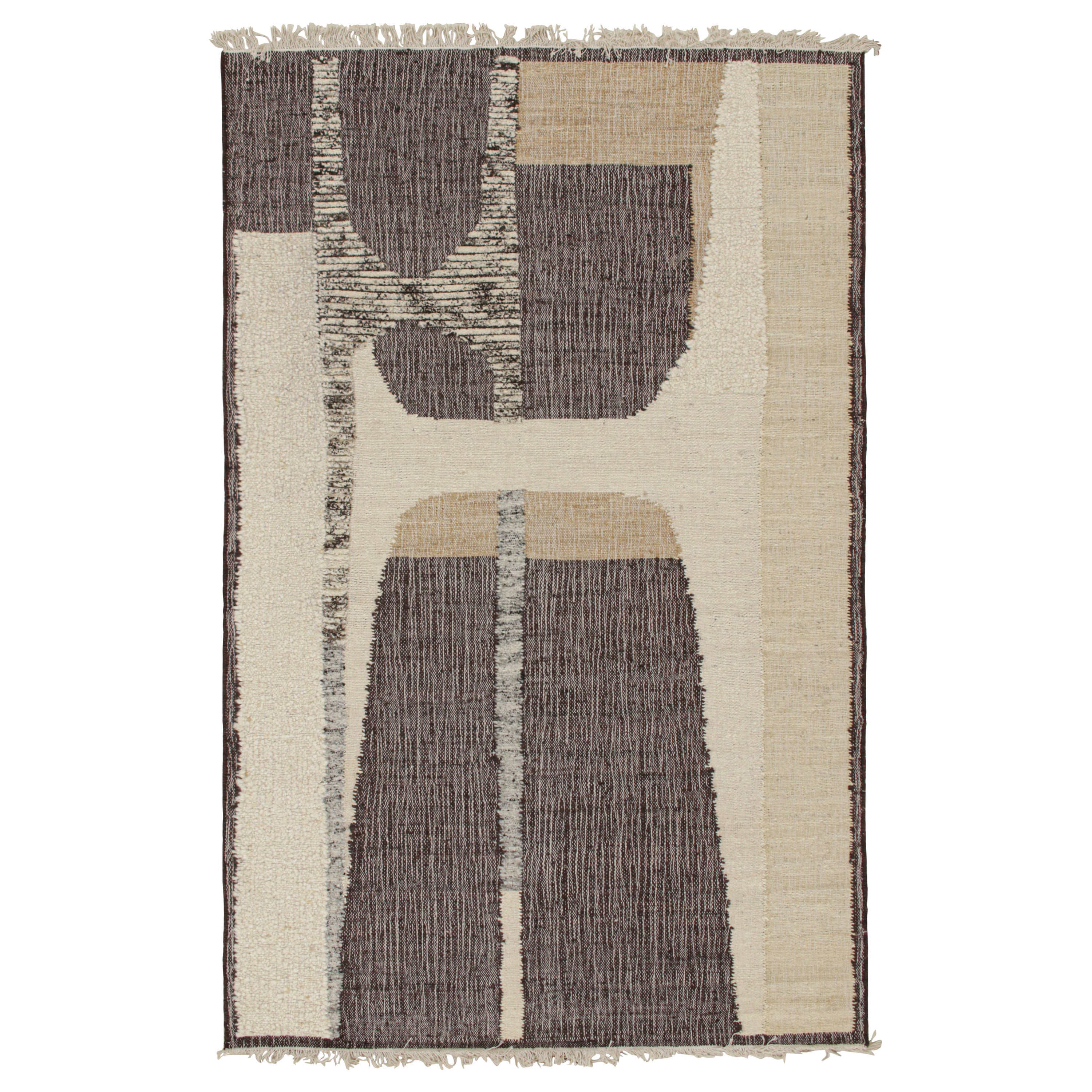 Rug & Kilim's Contemporary Kelim-Teppich in Brown, White & Black Abstract Pattern