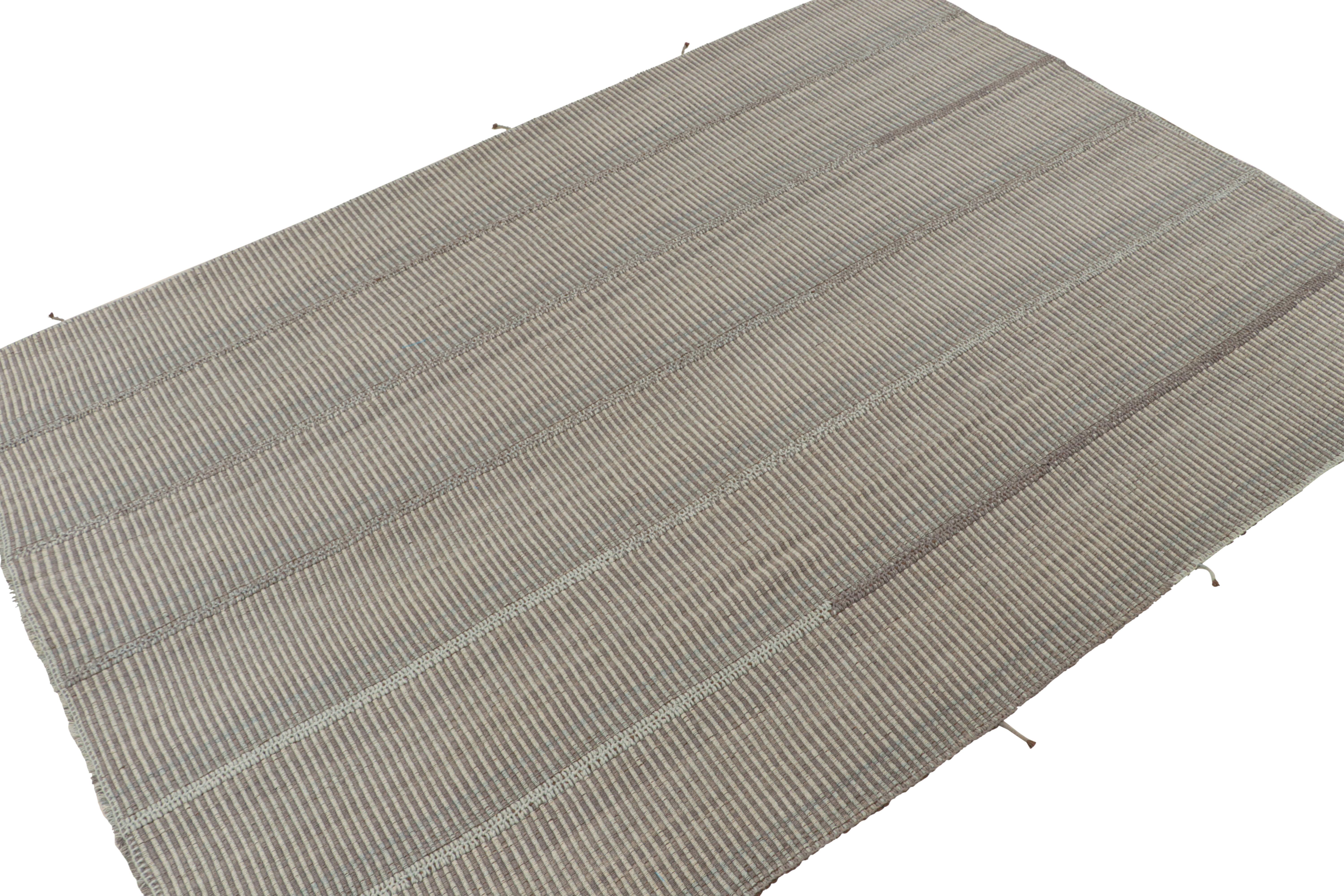 Modern Rug & Kilim’s Contemporary Kilim Rug in Gray and Sky Blue Stripes For Sale