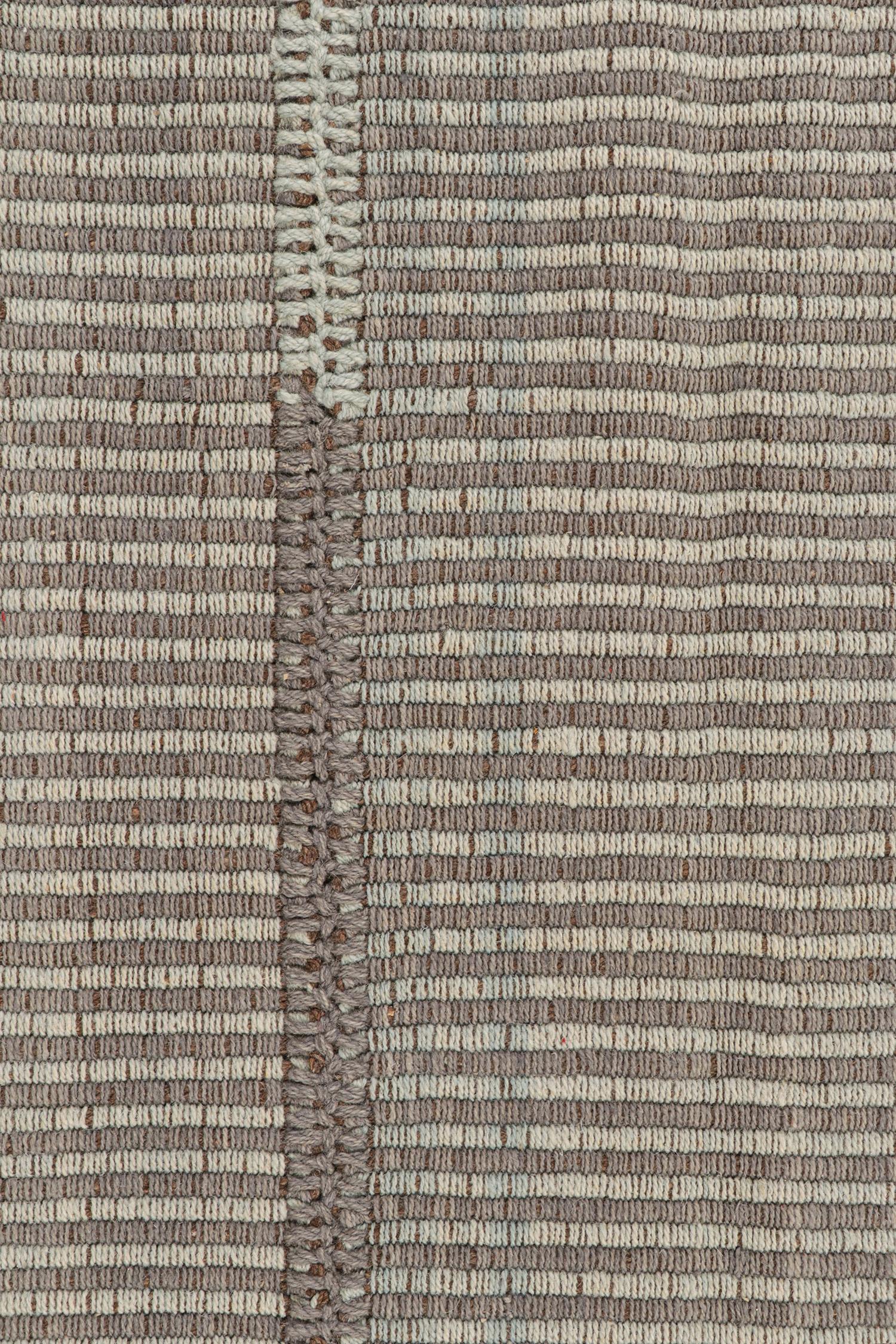 Rug & Kilim’s Contemporary Kilim Rug in Gray and Sky Blue Stripes In New Condition For Sale In Long Island City, NY