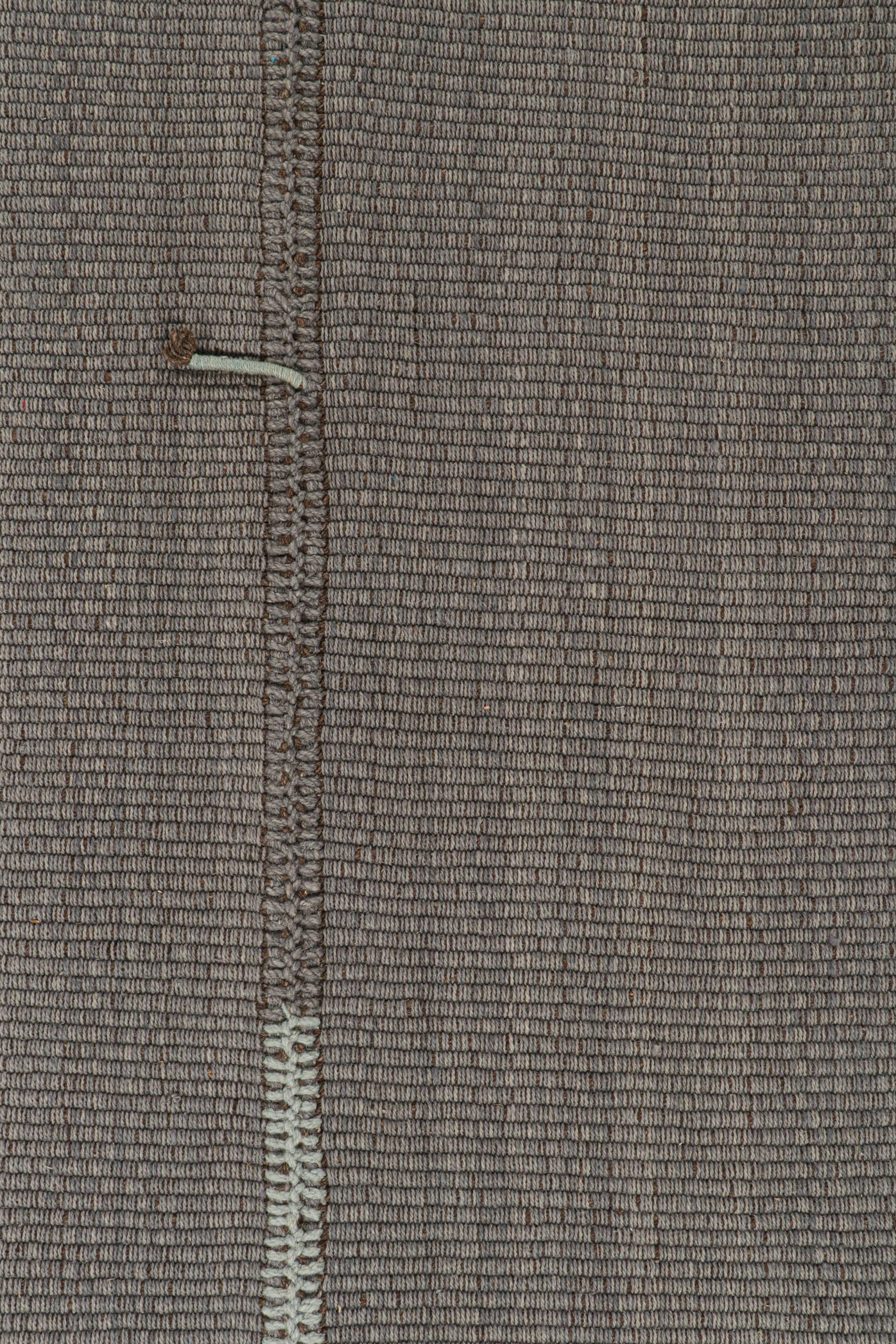 Rug & Kilim’s Contemporary Kilim Rug in Gray with Blue Stripes and Brown Accents In New Condition For Sale In Long Island City, NY