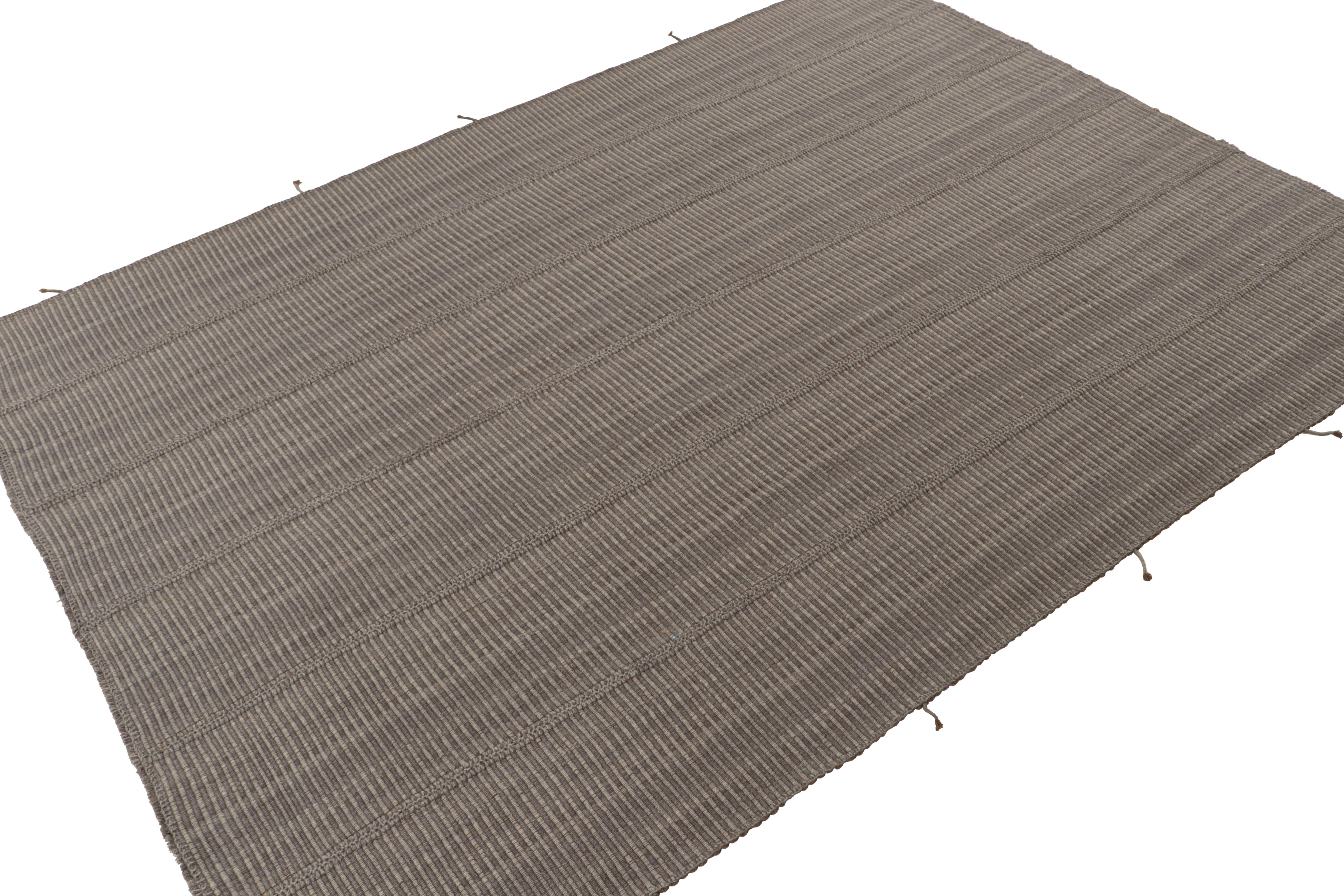 Modern Rug & Kilim’s Contemporary Kilim Rug in Gray with Brown Accents For Sale