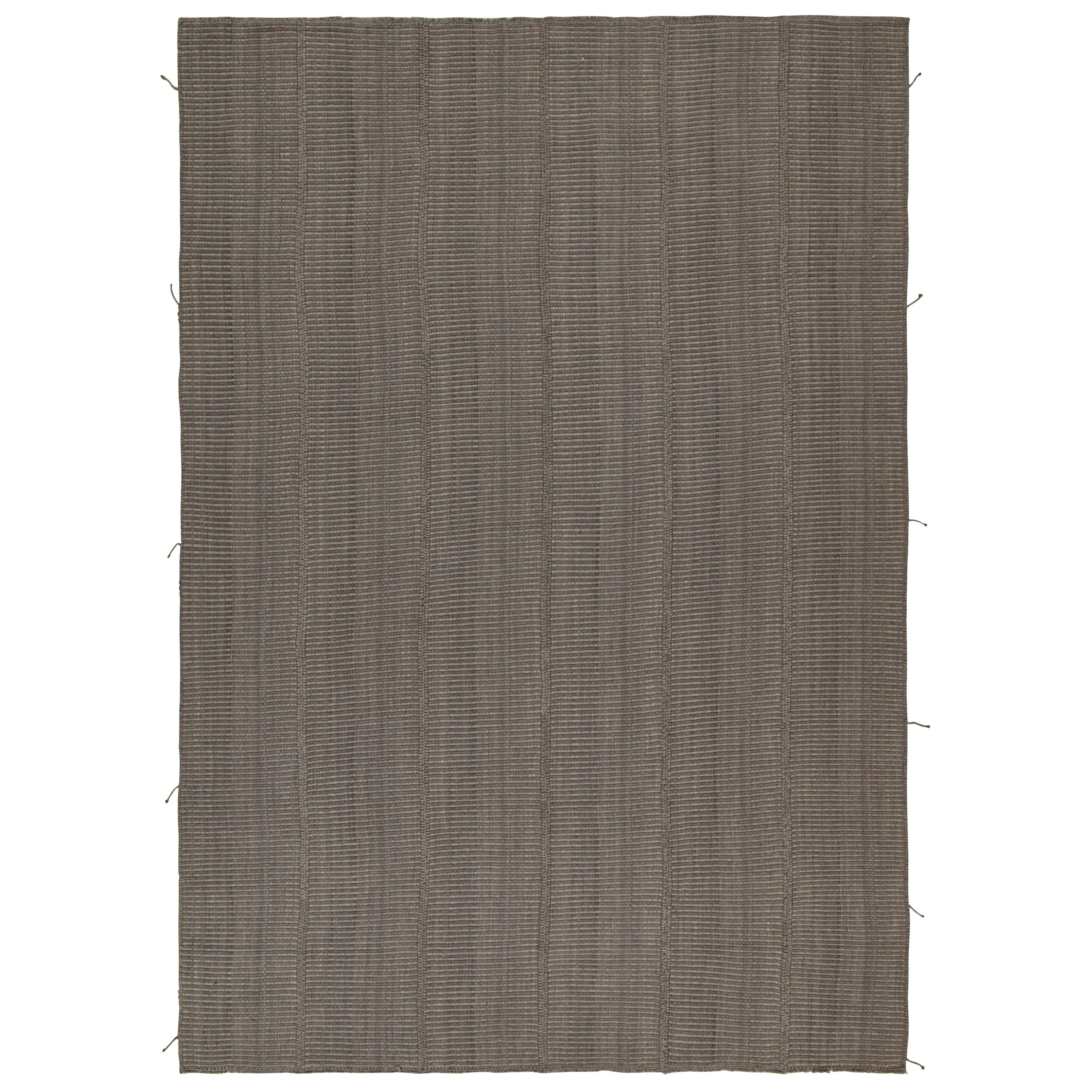 Rug & Kilim’s Contemporary Kilim Rug in Gray with Brown Accents For Sale