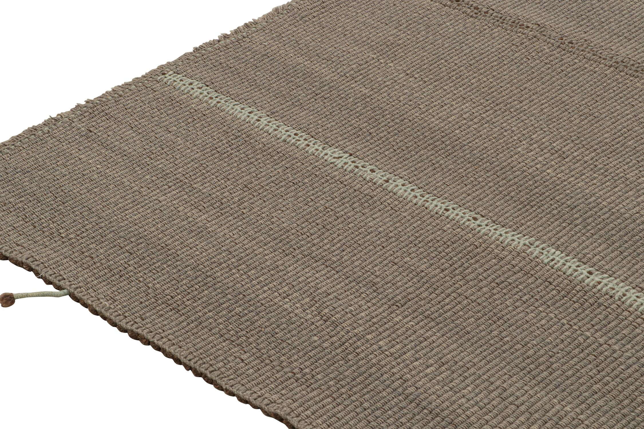 Hand-Knotted Rug & Kilim’s Contemporary Kilim Rug in Grey with Brown and Blue Accents For Sale