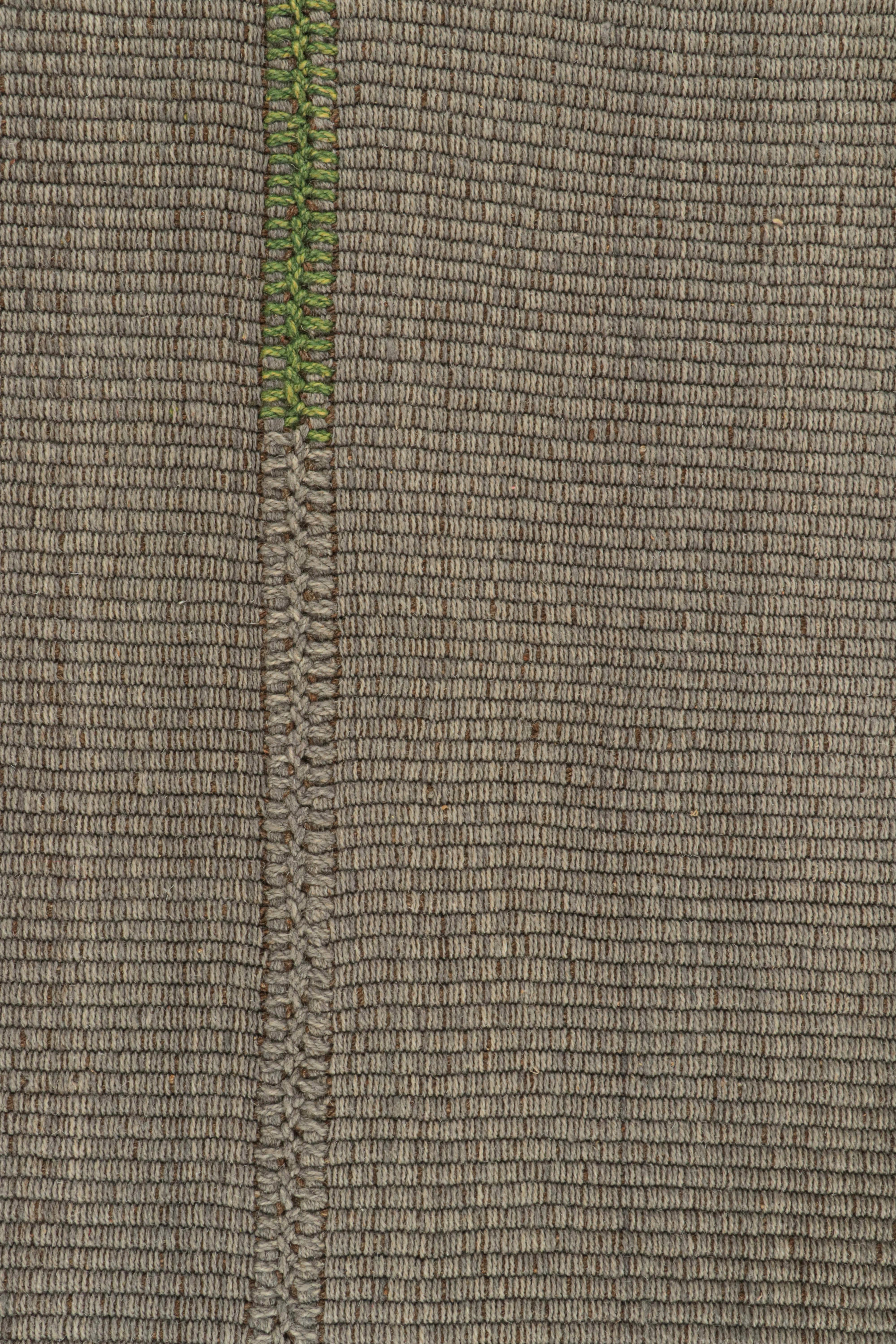 Rug & Kilim’s Contemporary Kilim Rug in Gray with Green and Brown Accents In New Condition For Sale In Long Island City, NY