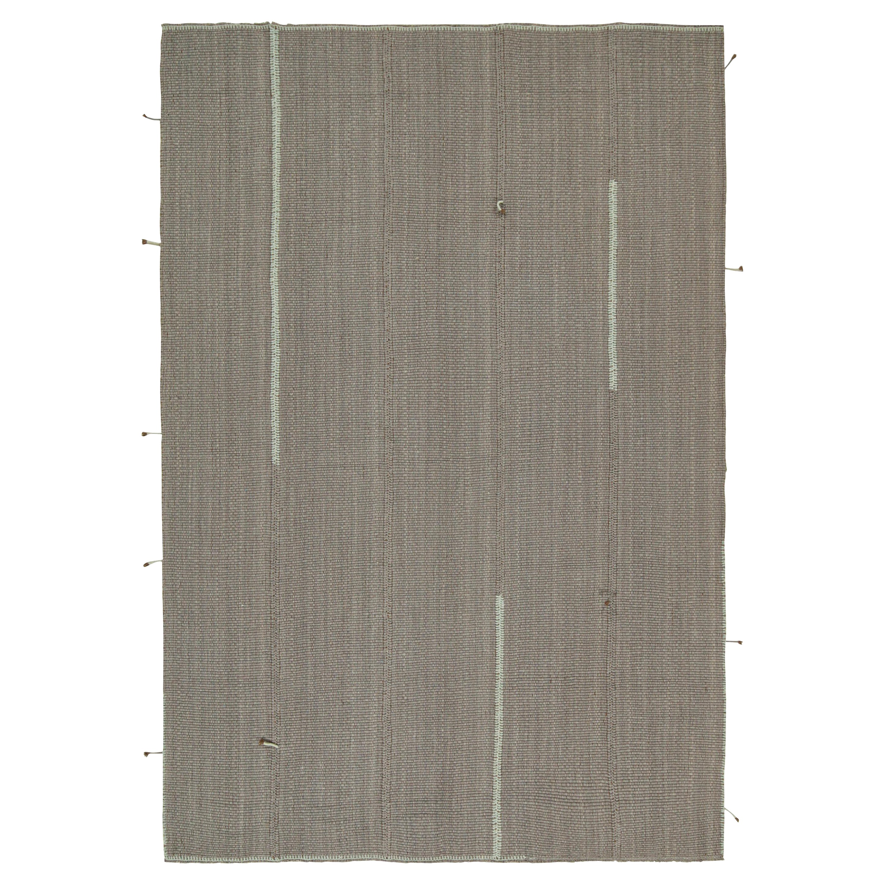 Rug & Kilim’s Contemporary Kilim Rug in Gray with Sky Blue and Brown Accents