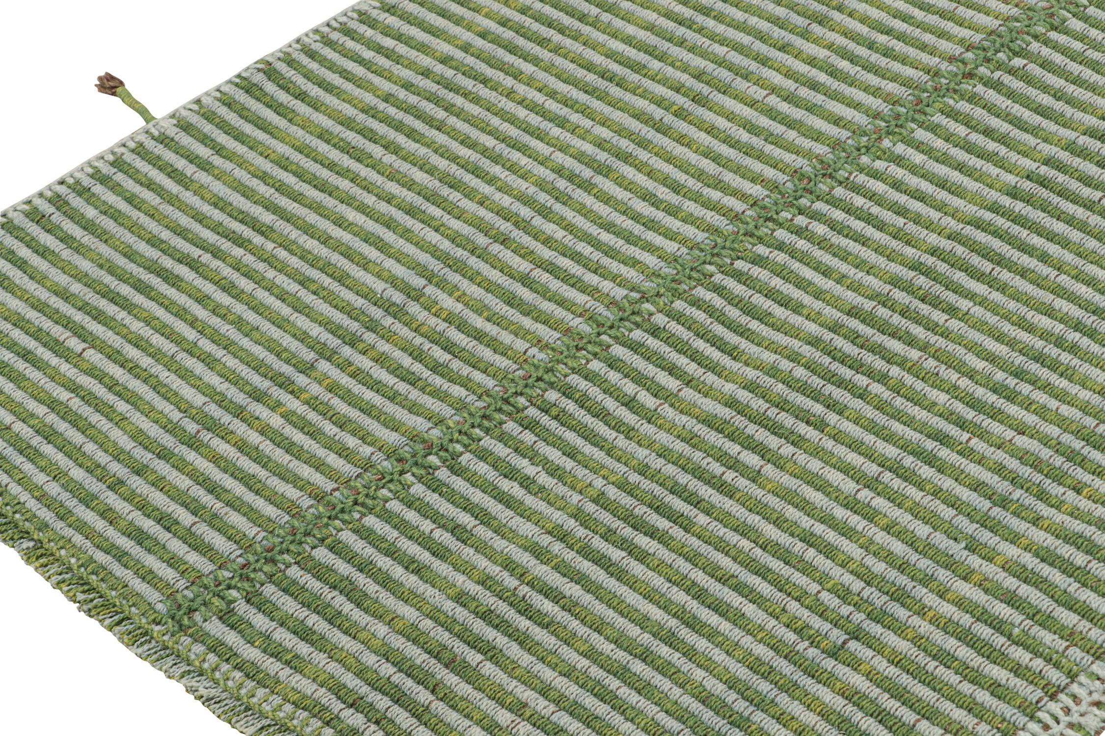 Hand-Knotted Rug & Kilim’s Contemporary Kilim Rug in Green and Blue Stripes For Sale