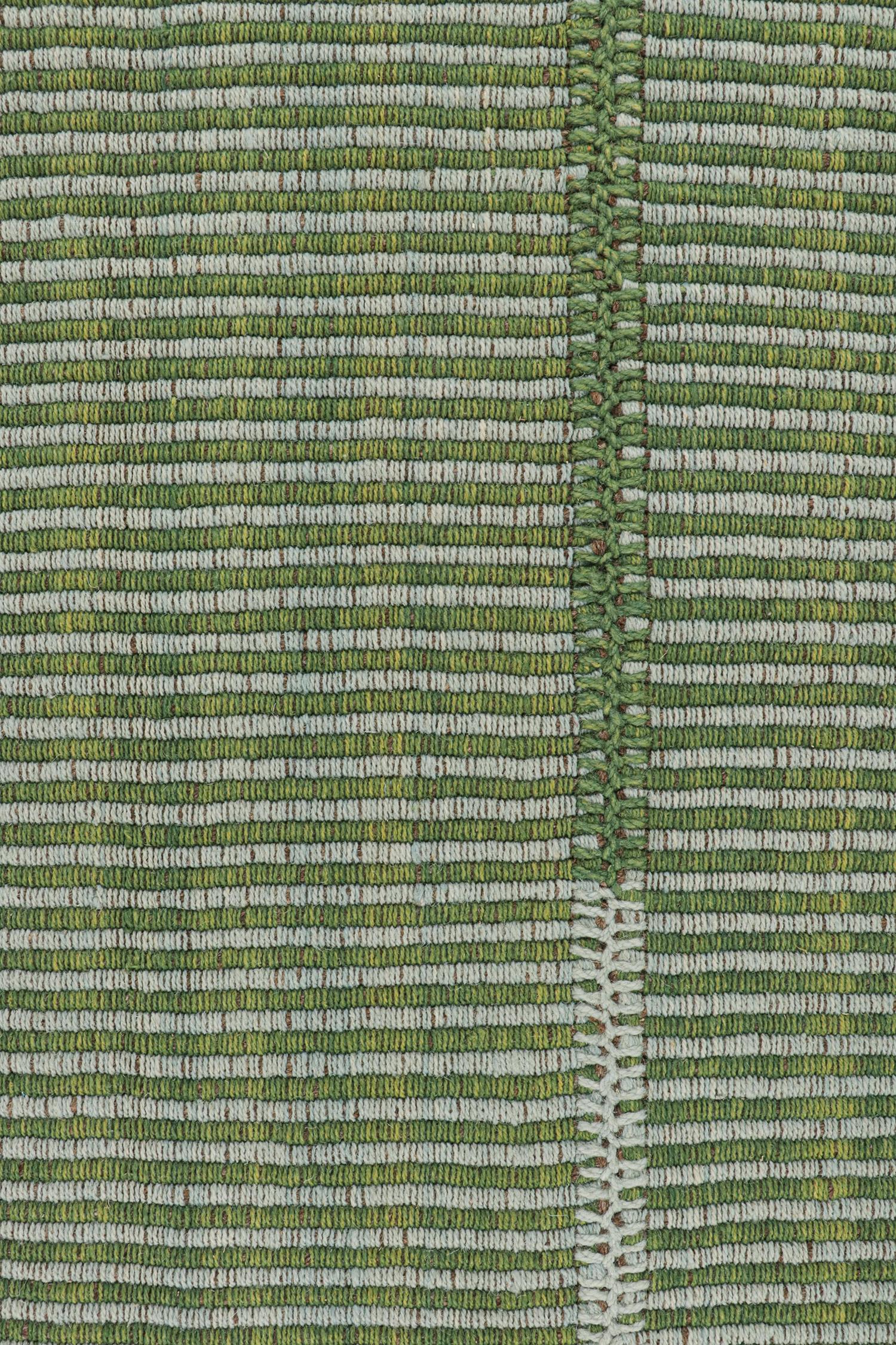 Rug & Kilim’s Contemporary Kilim Rug in Green and Blue Stripes In New Condition For Sale In Long Island City, NY