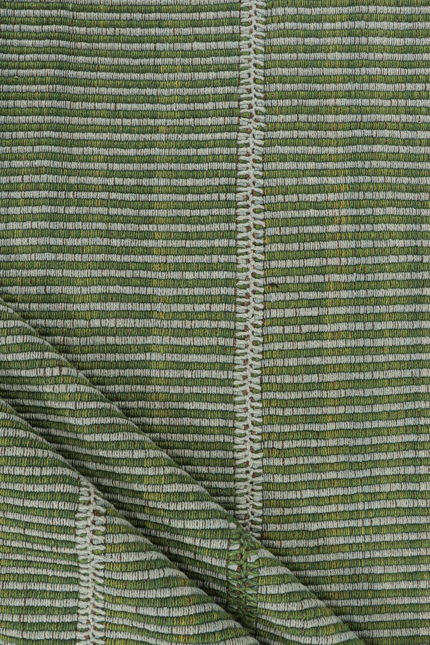 Wool Rug & Kilim’s Contemporary Kilim Rug in Green and Blue Stripes For Sale