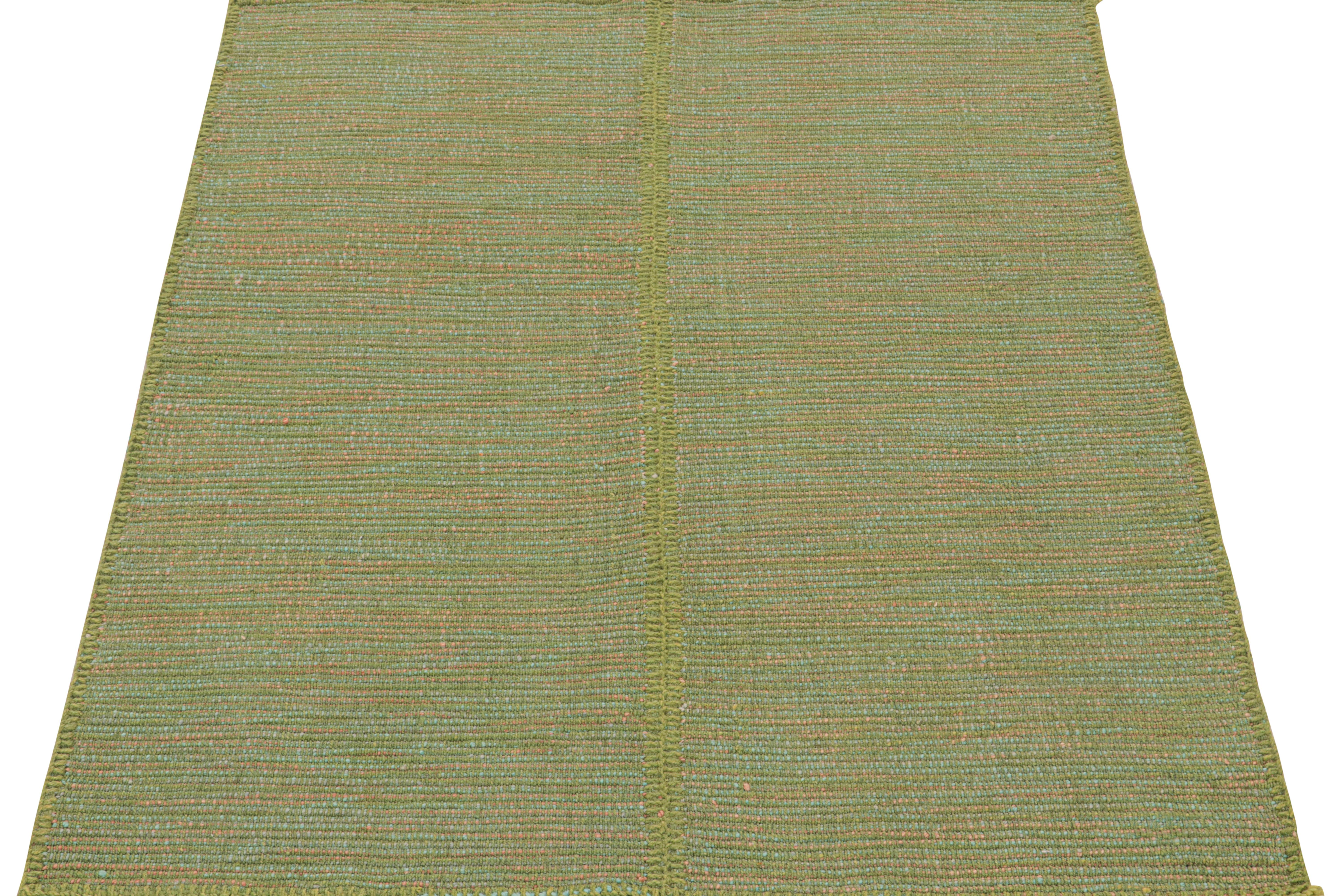 Modern Rug & Kilim’s Contemporary Kilim Rug in Green with Teal and Pink Accents For Sale