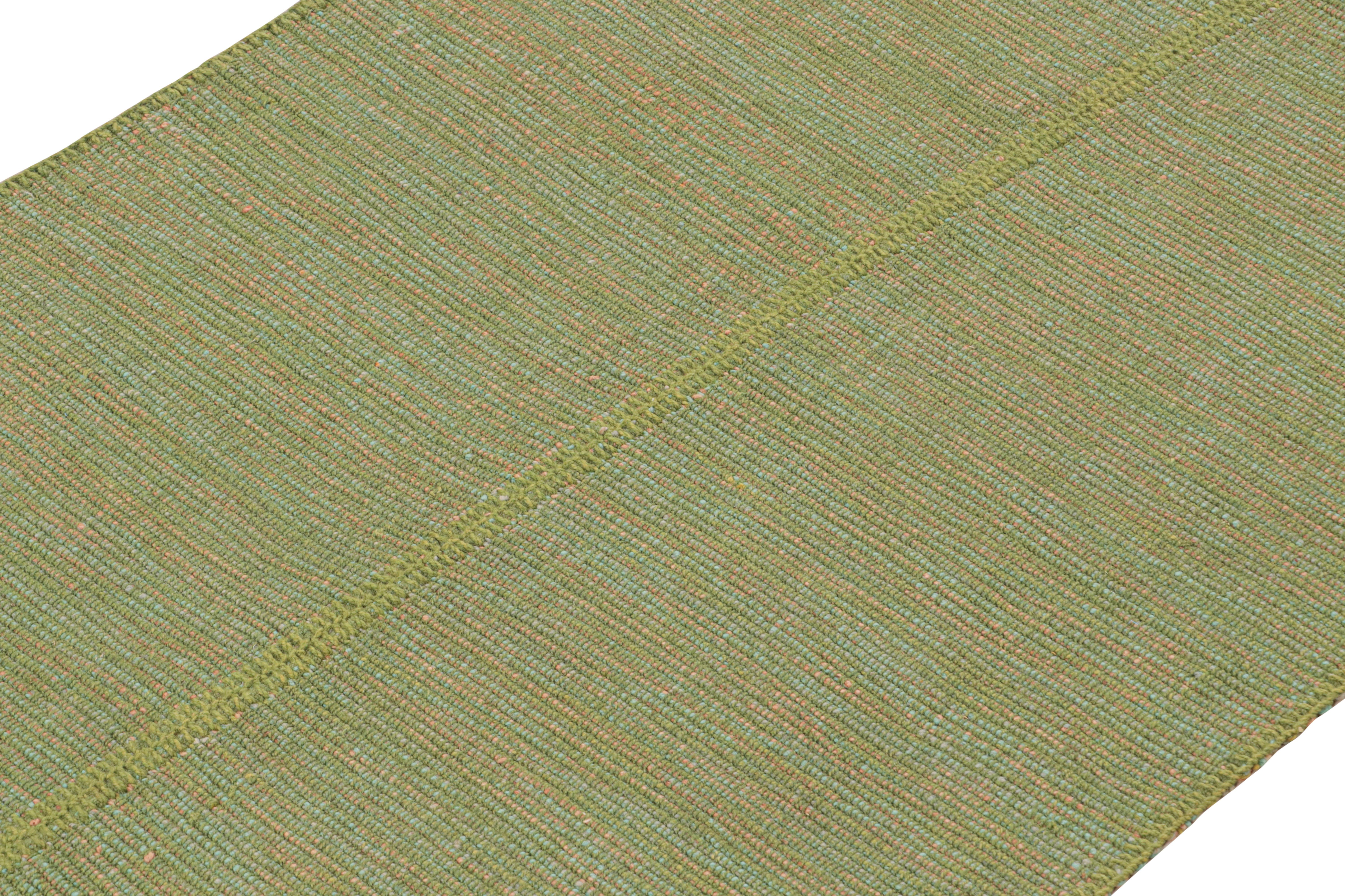 Perse Rug & Kilim’s Contemporary Kilim Rug in Green with Teal and Pink Accents en vente
