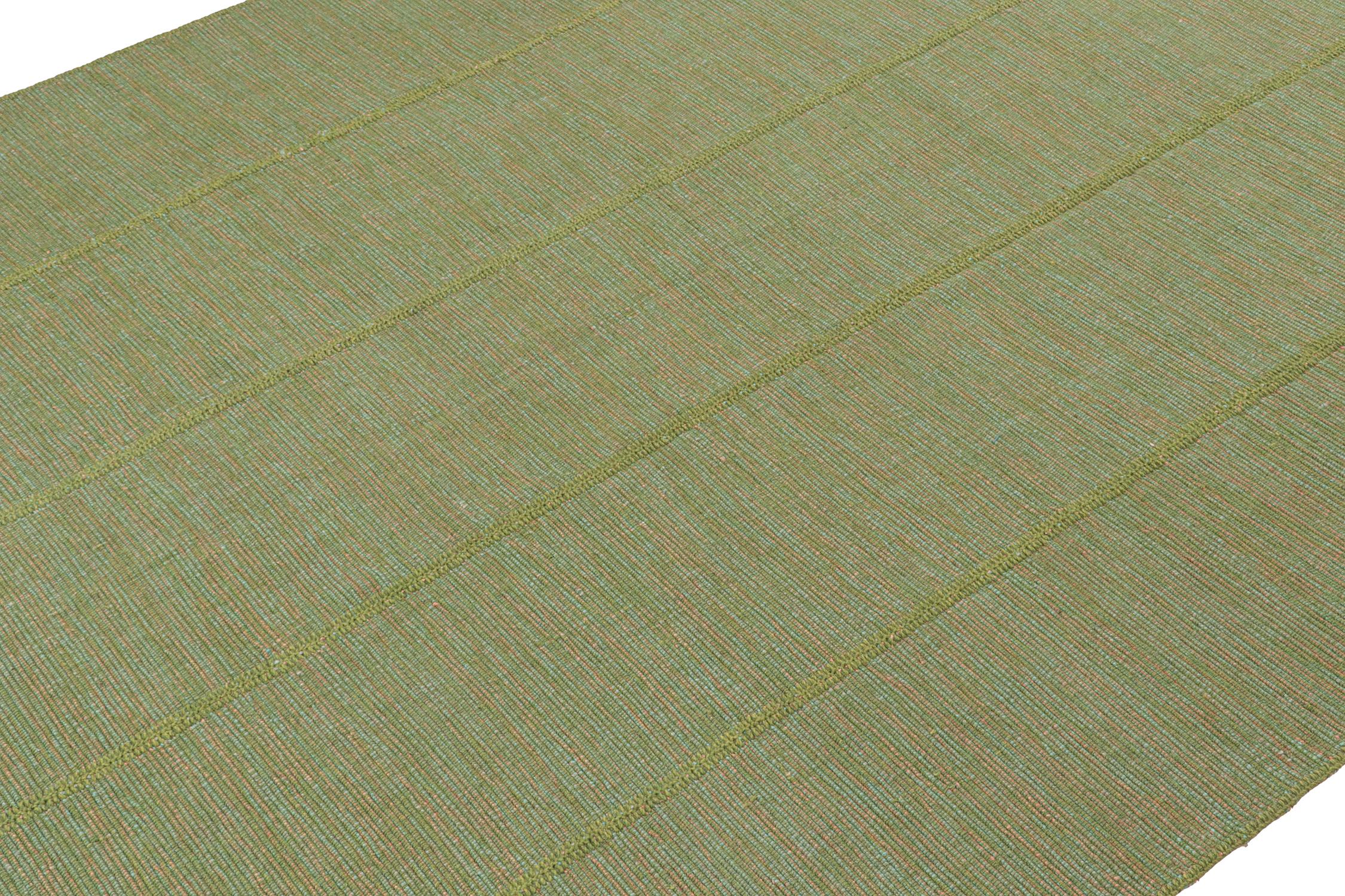 Perse Rug & Kilim’s Contemporary Kilim Rug in Green with Teal and Pink Accents en vente