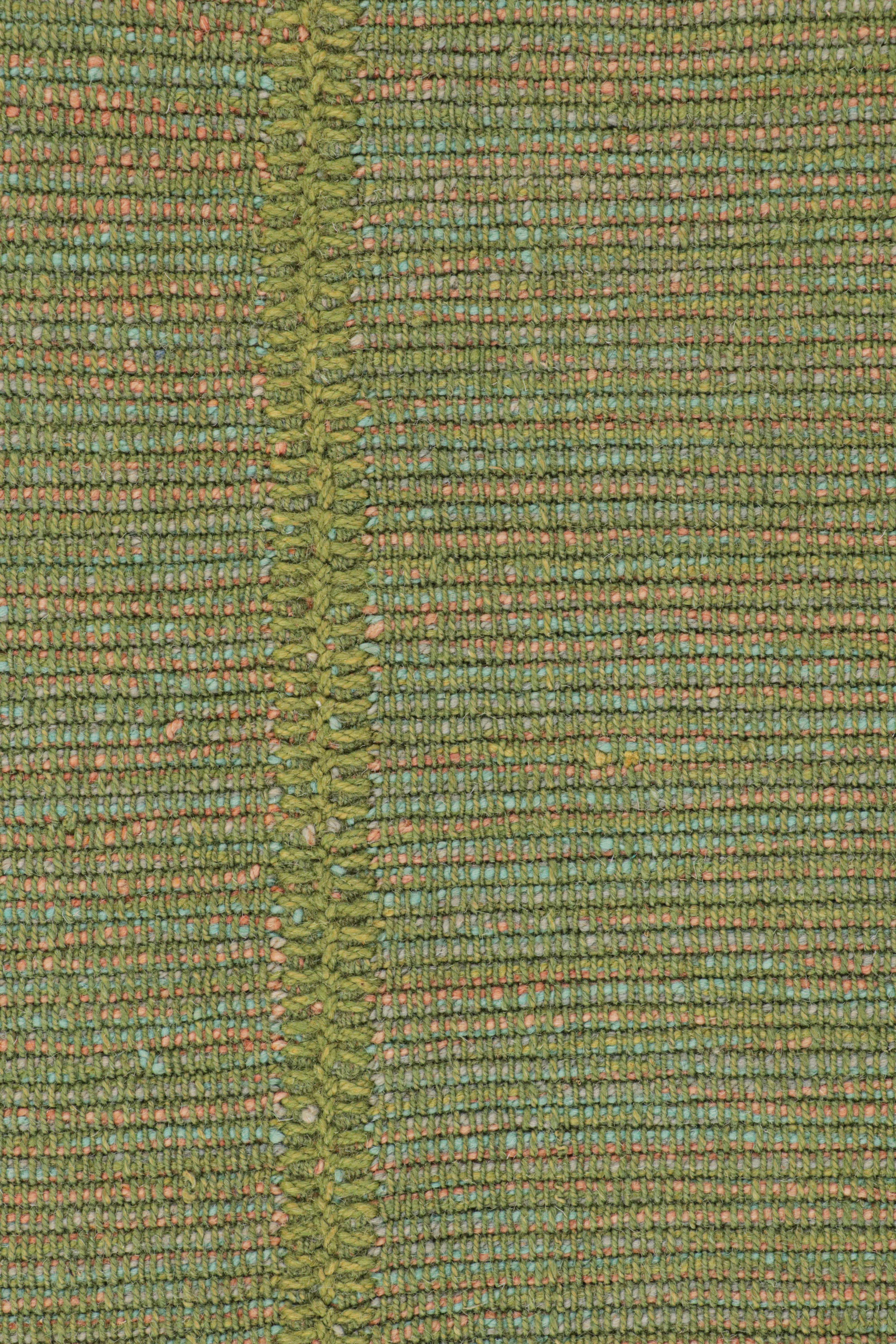 Rug & Kilim’s Contemporary Kilim Rug in Green with Teal and Pink Accents In New Condition For Sale In Long Island City, NY