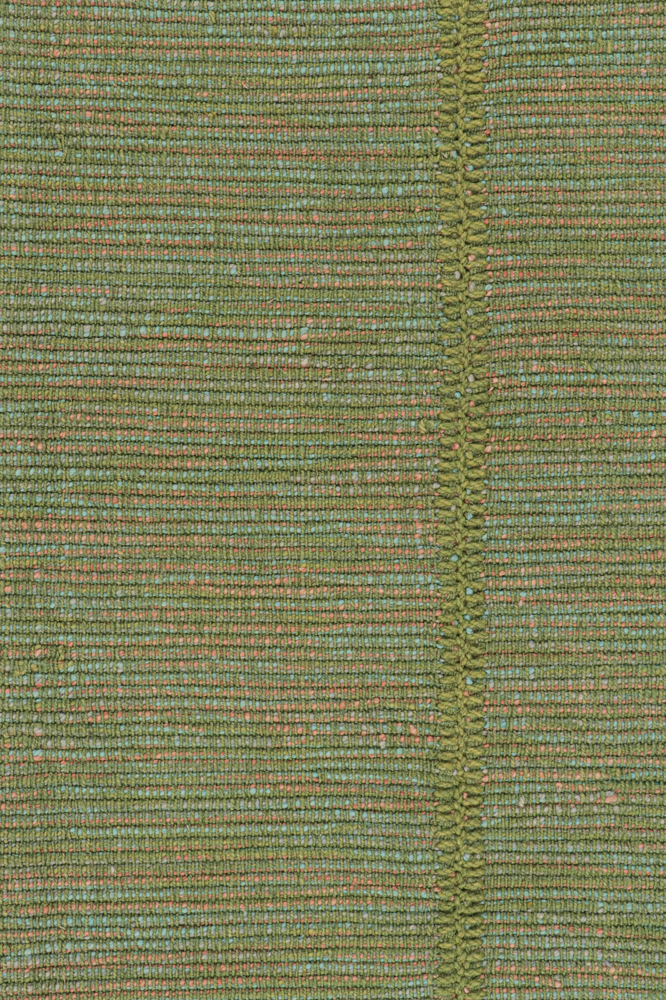 Rug & Kilim’s Contemporary Kilim Rug in Green with Teal and Pink Accents In New Condition For Sale In Long Island City, NY