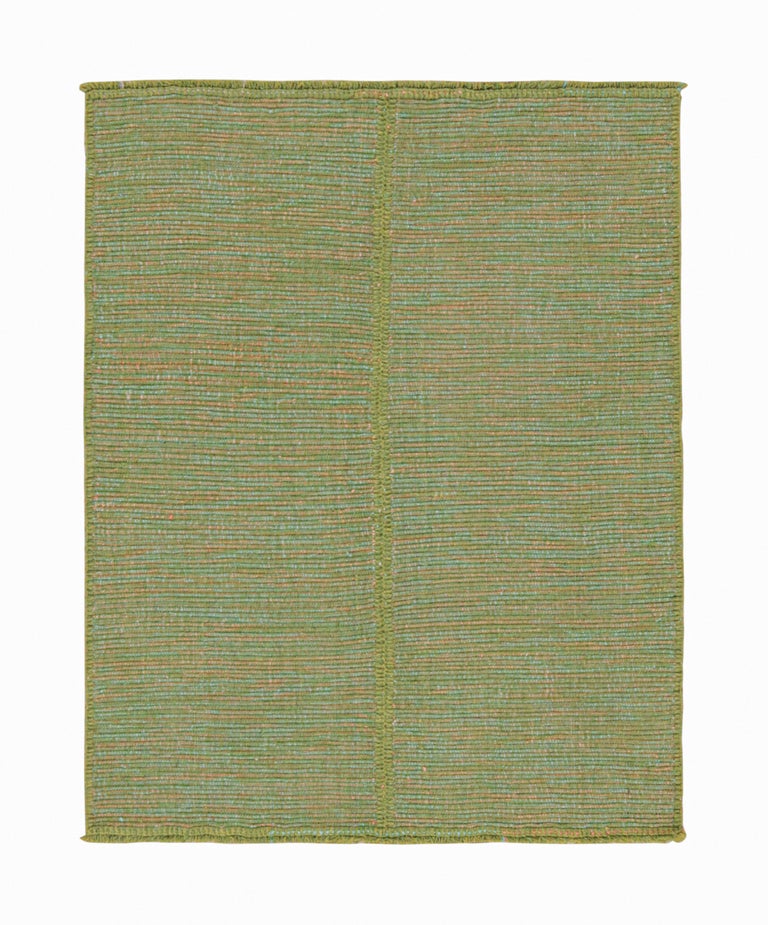 Rug and Kilim’s Contemporary Kilim Rug in Green with Teal and Pink