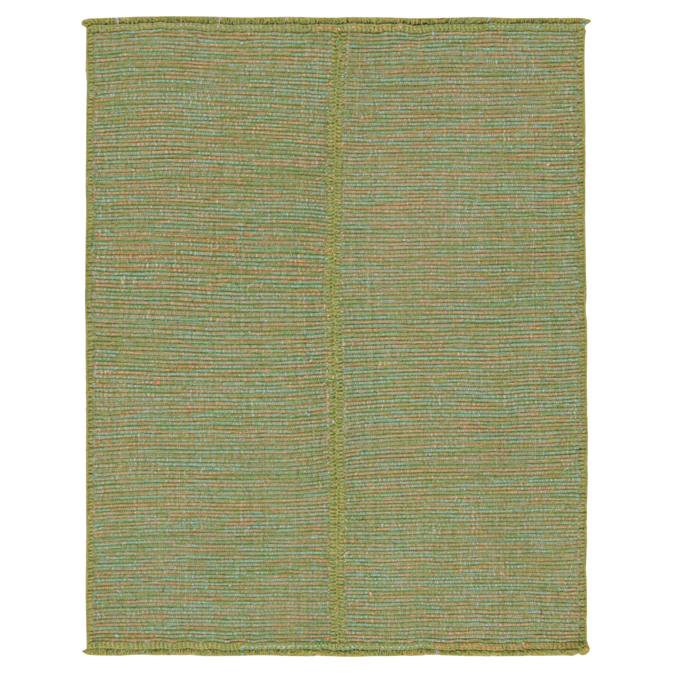 Rug & Kilim’s Contemporary Kilim Rug in Green with Teal and Pink Accents