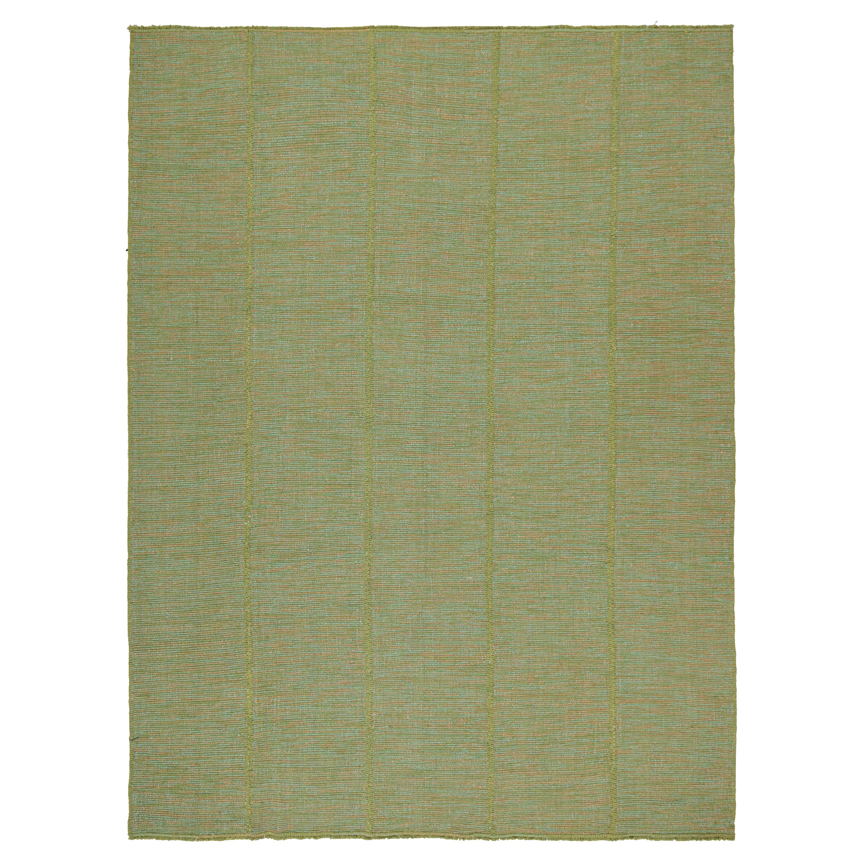 Rug & Kilim’s Contemporary Kilim Rug in Green with Teal and Pink Accents