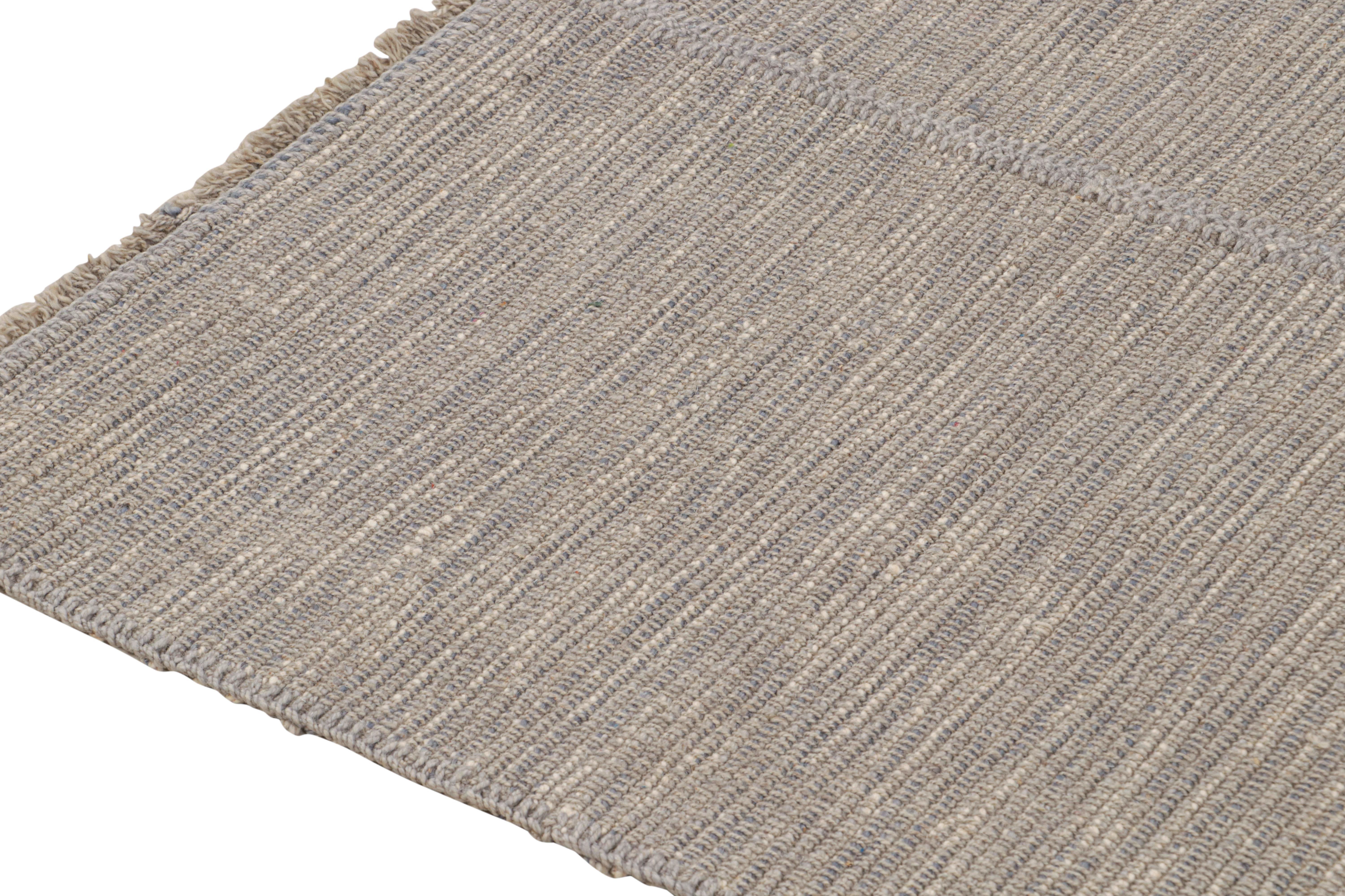 Hand-Knotted Rug & Kilim’s Contemporary Kilim Rug in Greige with Blue Accents For Sale