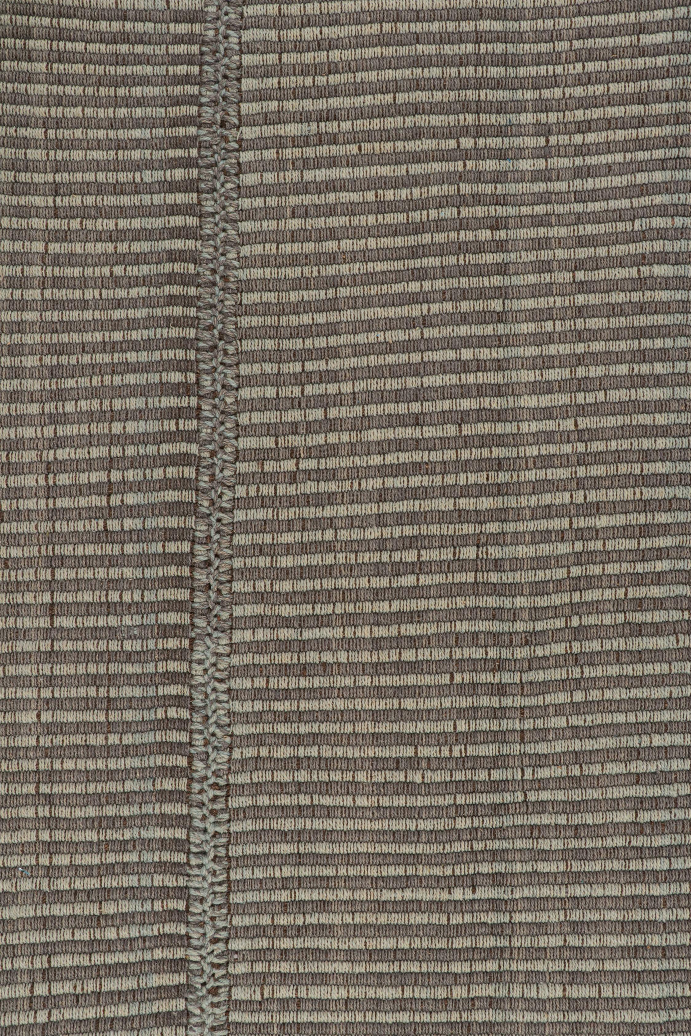 Rug & Kilim’s Contemporary Kilim Rug in Grey and Blue Stripes with Brown Accents In New Condition For Sale In Long Island City, NY