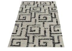 Rug & Kilim's Contemporary Kilim Rug in Ivory, Charcoal Black Deco Pattern
